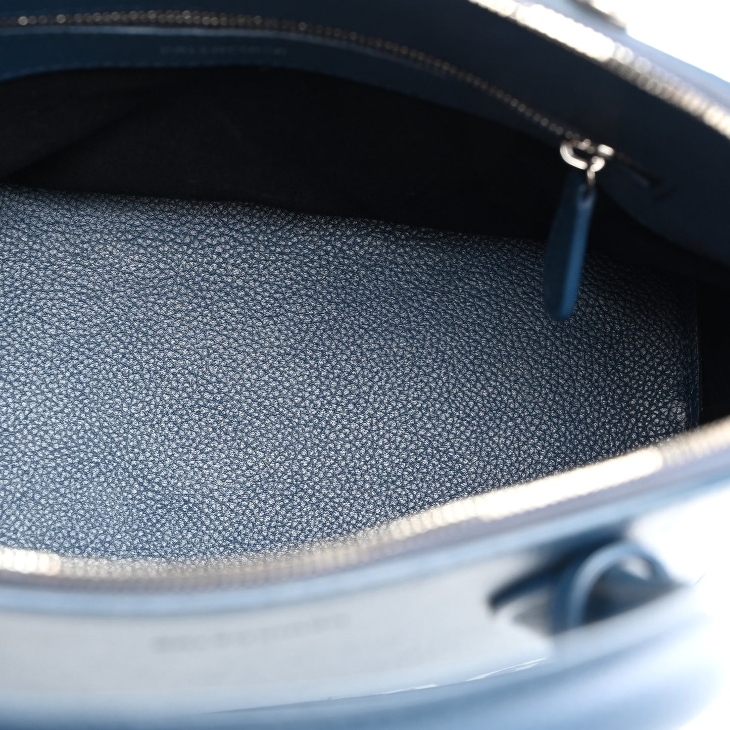 Signature Grained Calfskin Logo S Ville Top Handle Bag Petrol Blue White