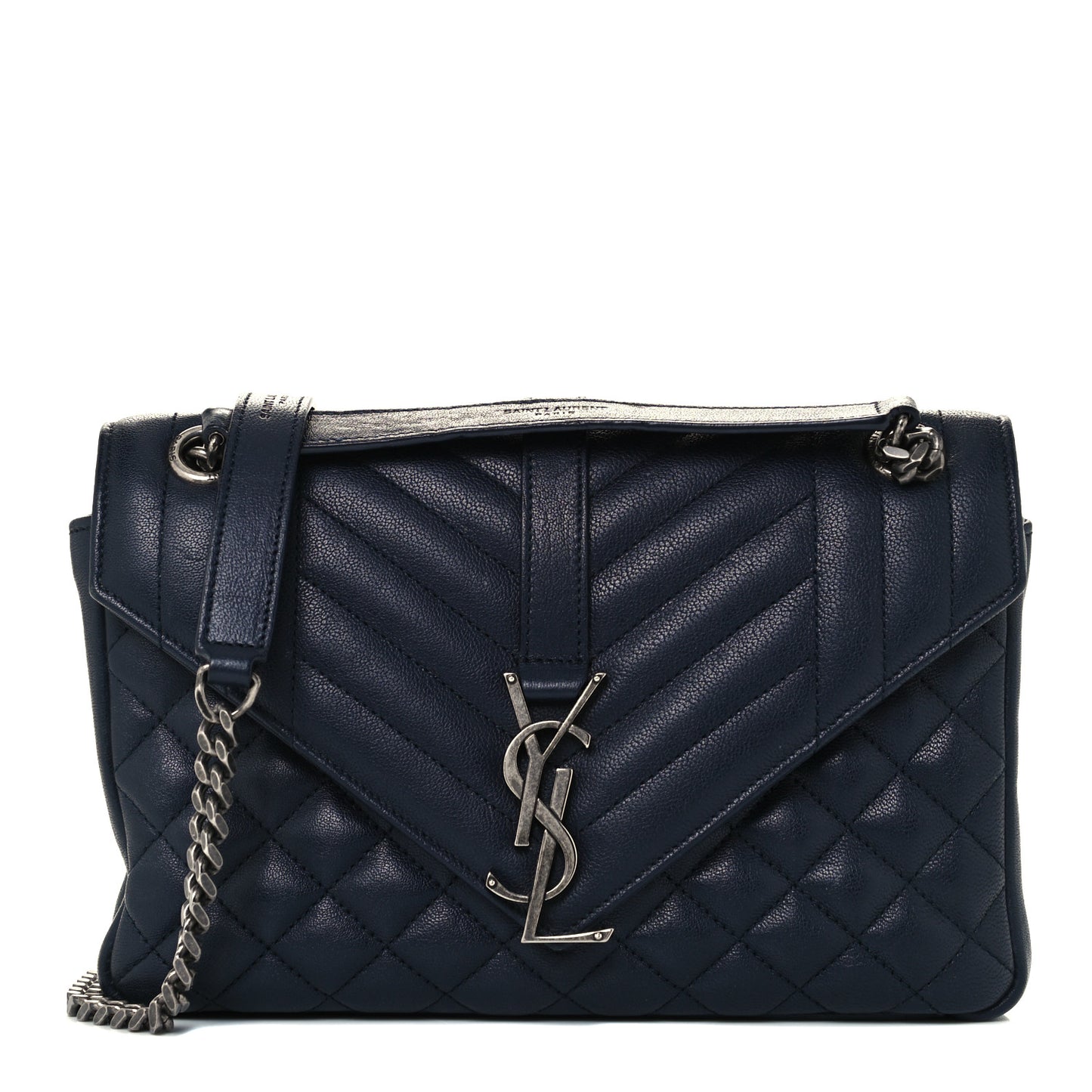 Sheepskin Tri-Quilt Monogram Medium Soft Envelope Bag Deep Marine