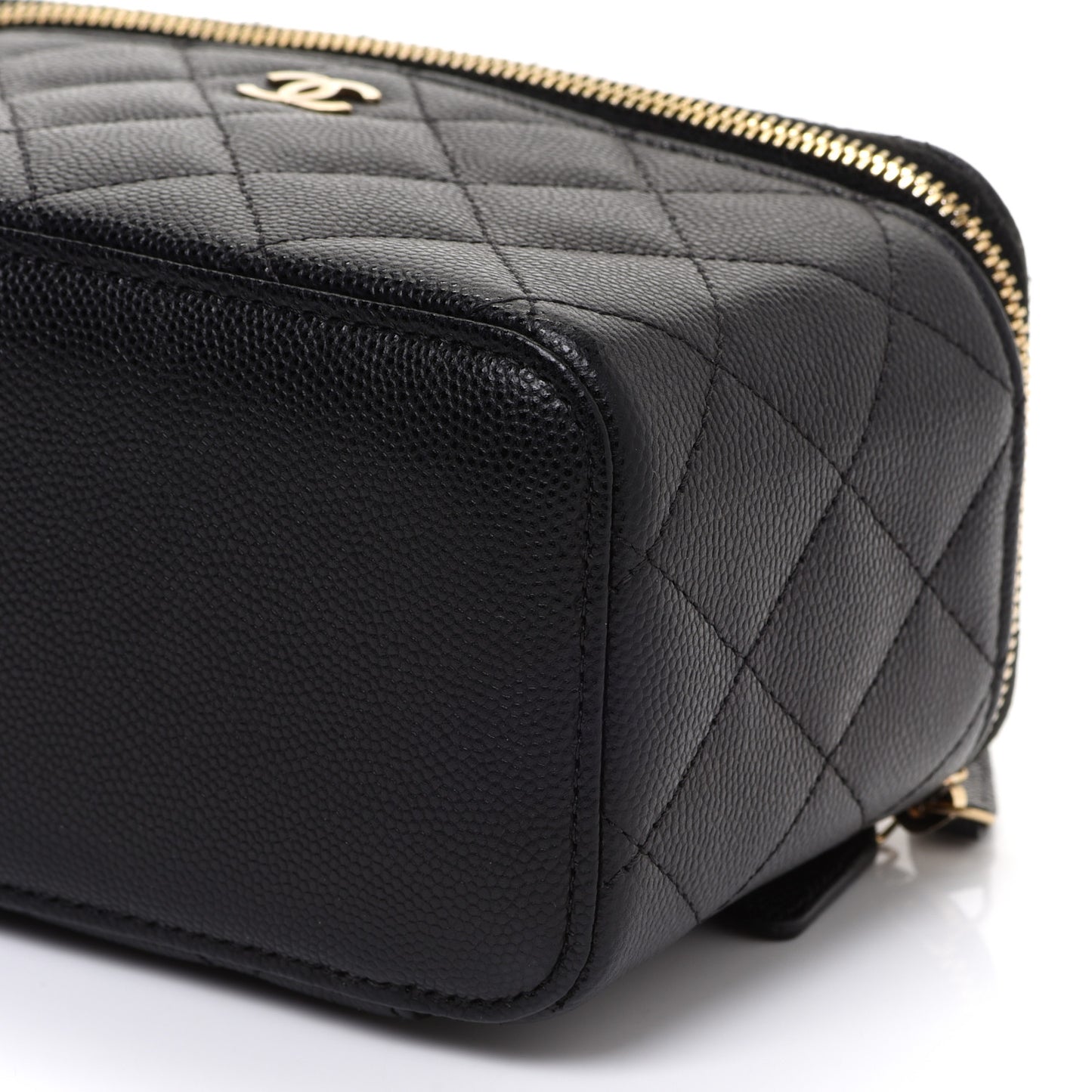 Caviar Quilted Small Vanity Case With Chain Black