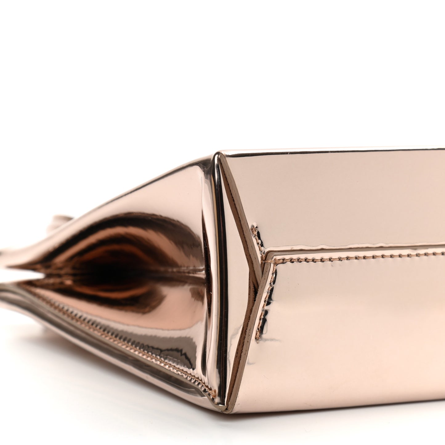 Metallic Patent Mini Box Bag Rose Gold