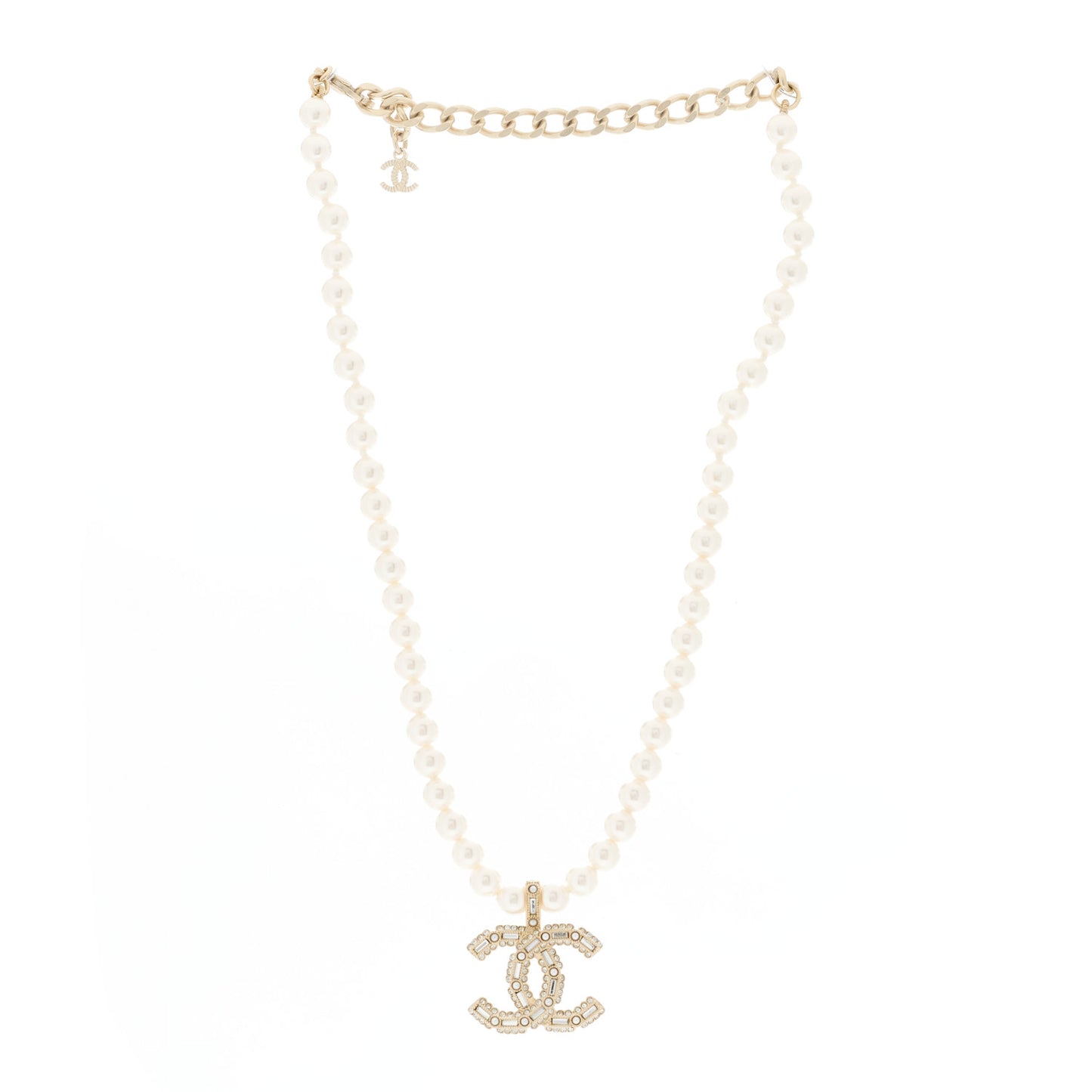 Pearl Crystal Baguette CC Short Necklace Gold