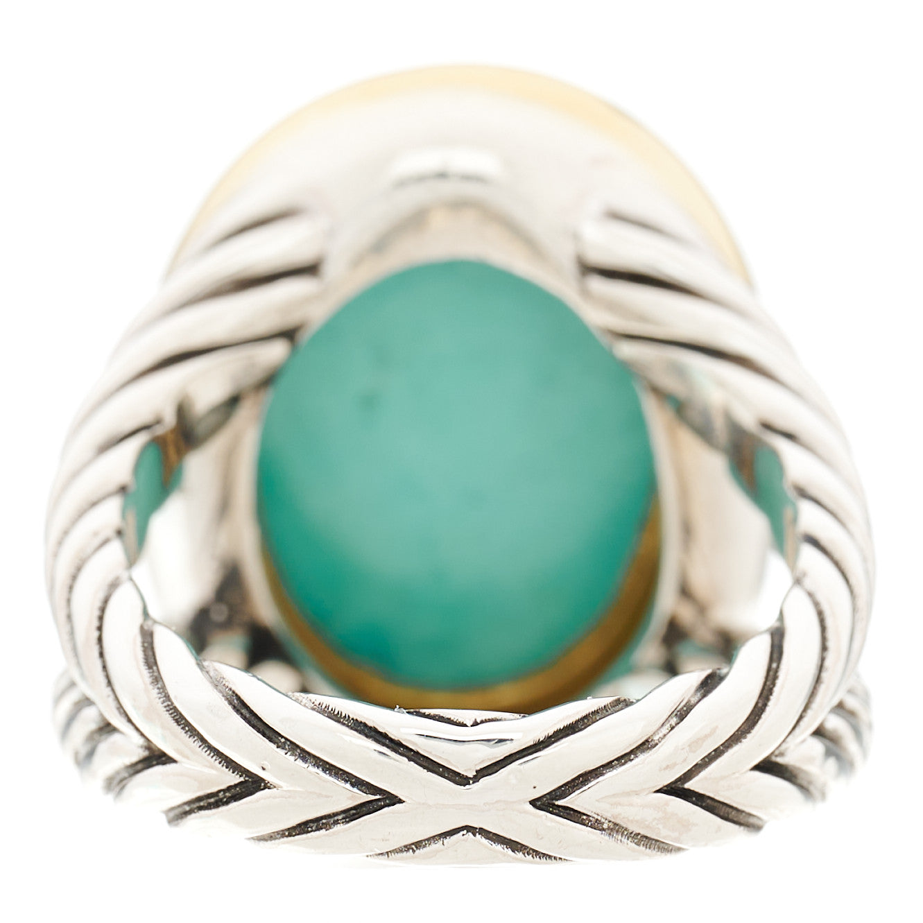 Sterling Silver 18K Yellow Gold Turquoise 13mm Signature Oval Ring 54 6.75
