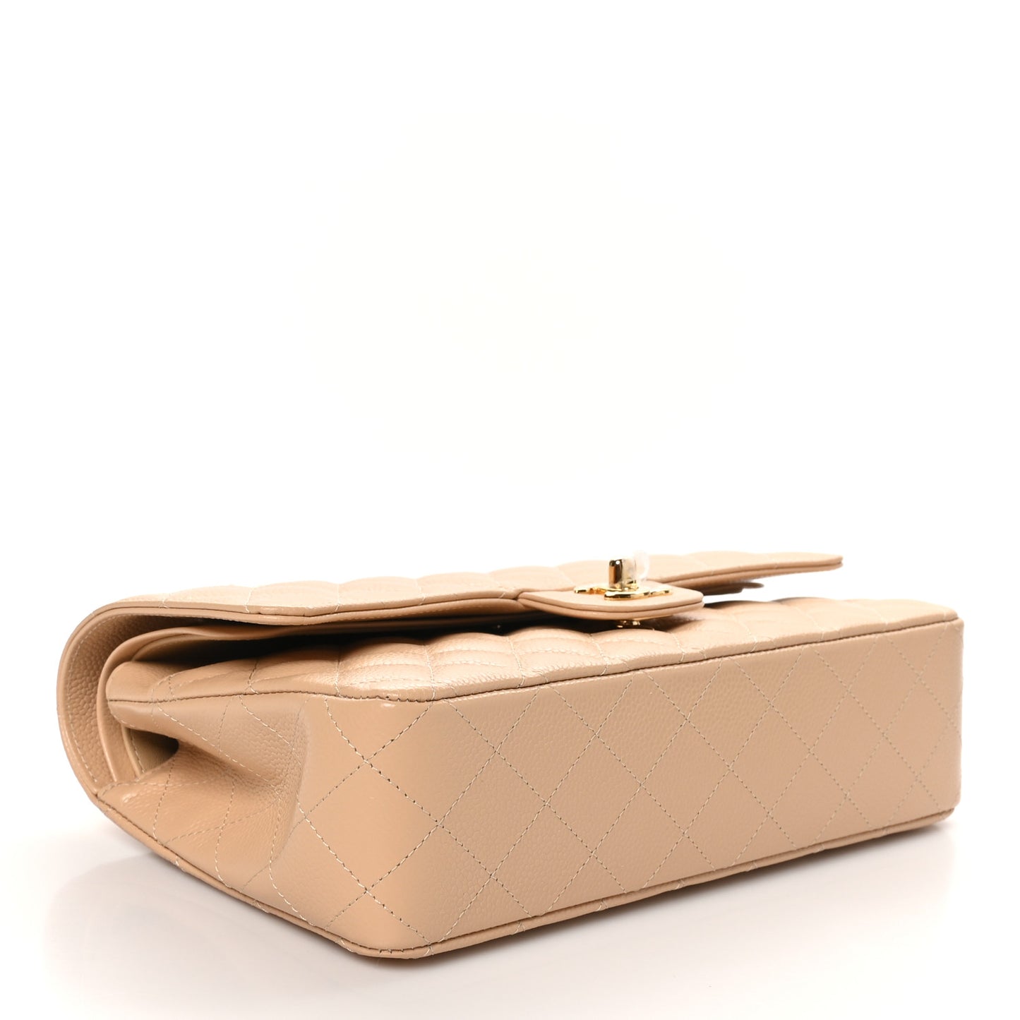 Caviar Quilted Medium Double Flap Beige