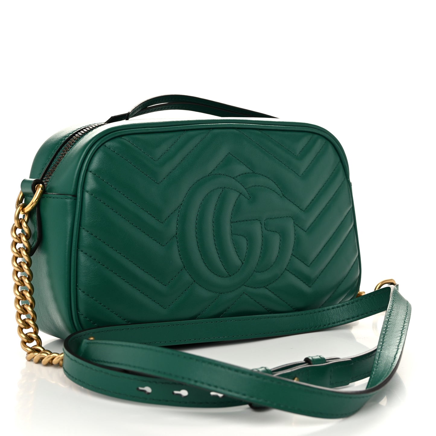 Calfskin Matelasse Small GG Marmont Chain Shoulder Bag Emerald Green