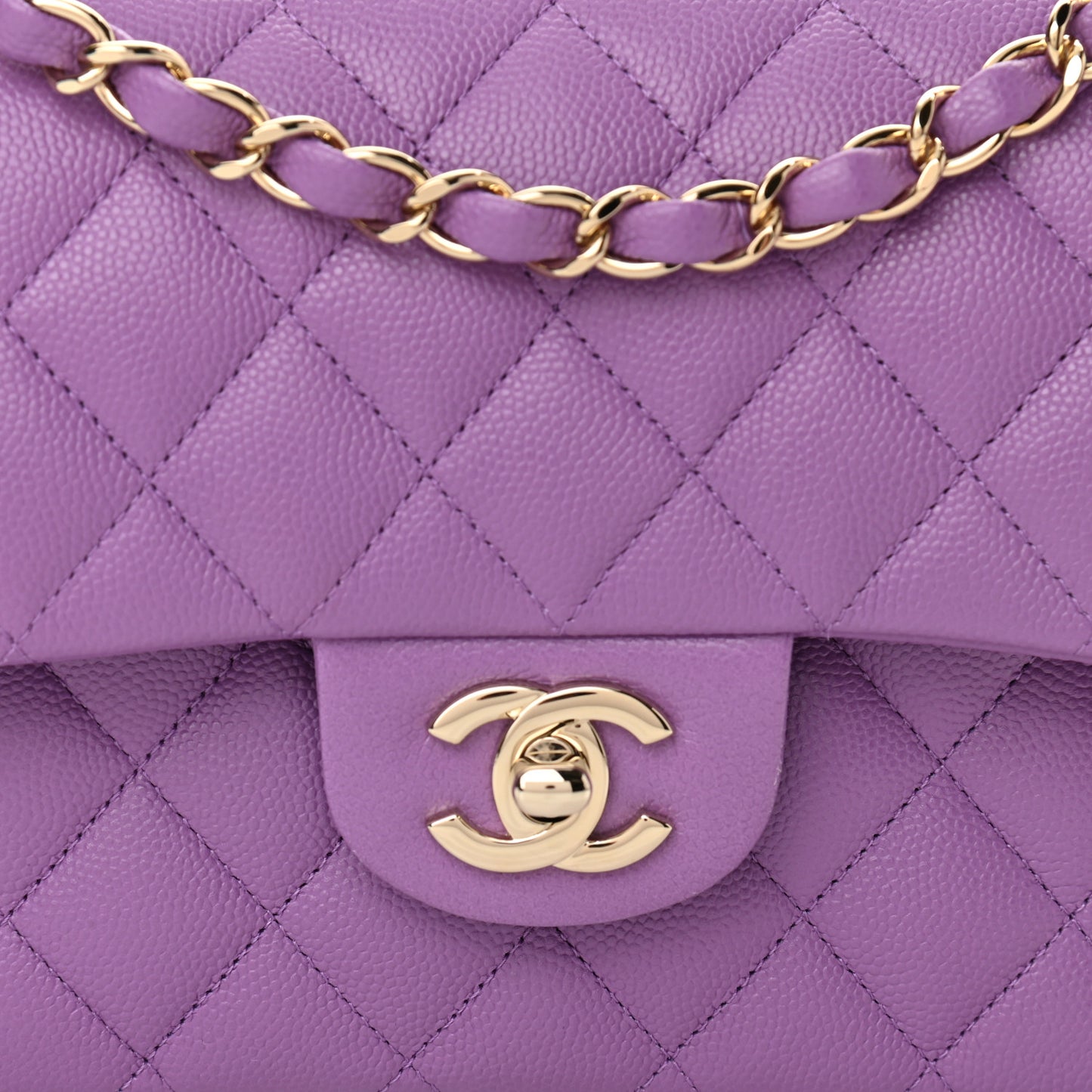 Caviar Quilted Small Double Flap Purple