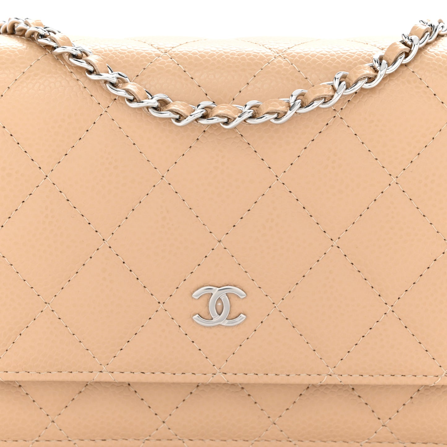 Caviar Quilted Wallet on Chain WOC Beige