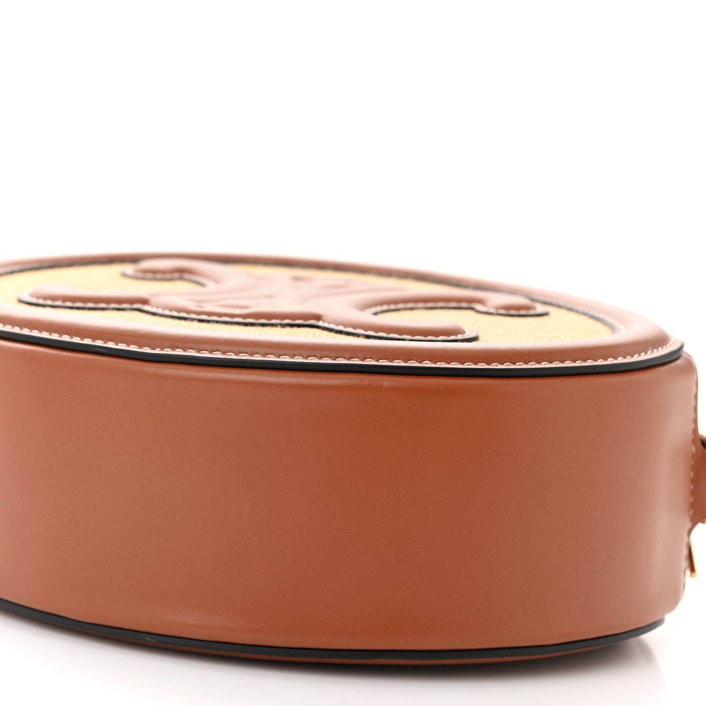 Calfskin Straw Triomphe Oval Purse Crossbody Natural Tan