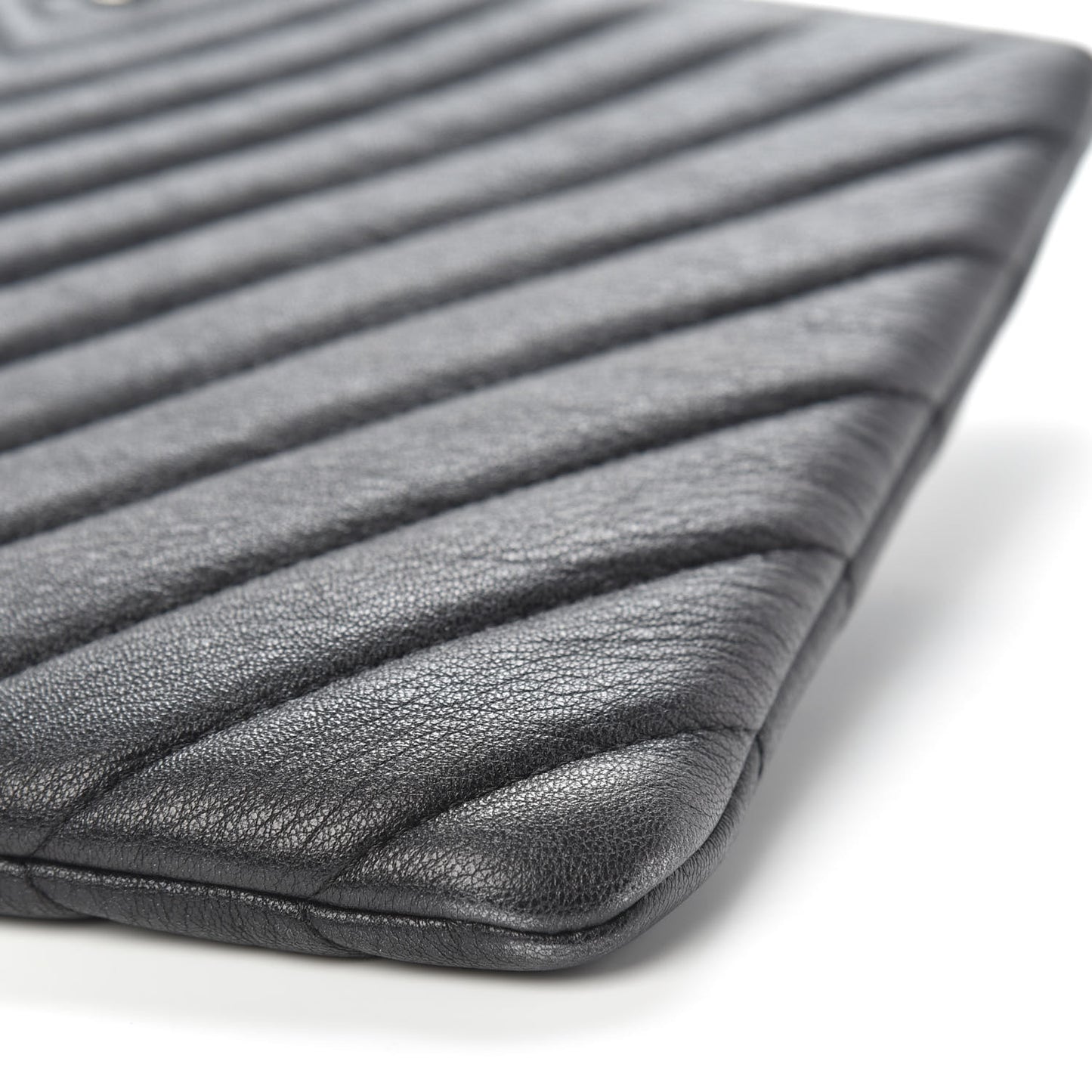 Sheepskin Chevron Quilted Medium Cosmetic Case Black
