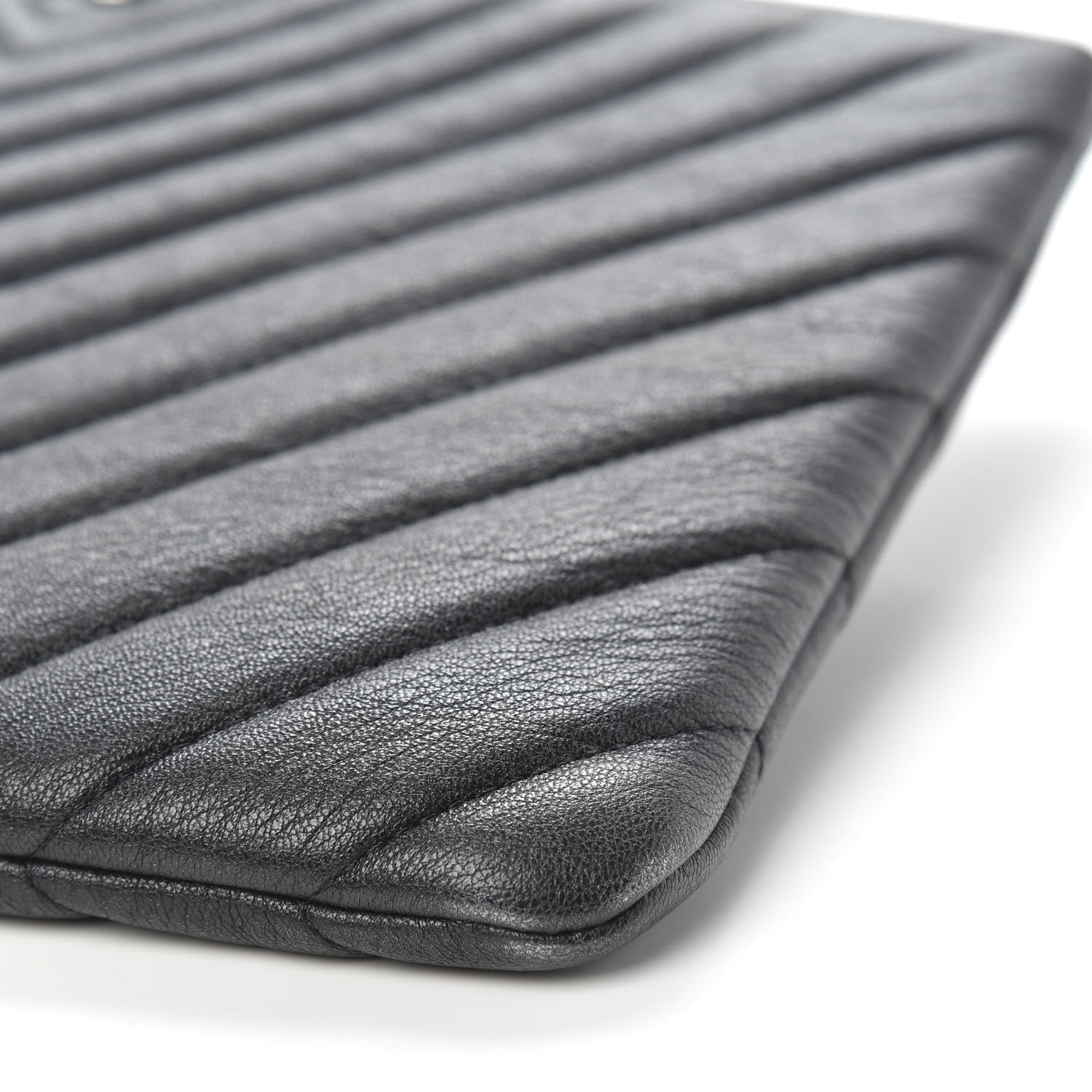 Chanel Sheepskin Chevron Quilted Medium Cosmetic Case Black 9 of 11