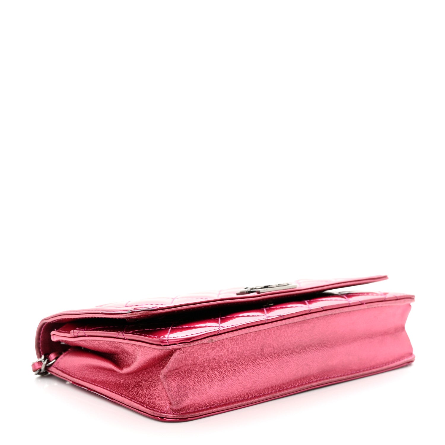 Chanel Metallic Patent Calfskin Quilted Boy Wallet on Chain WOC Fuchsia 4 of 16