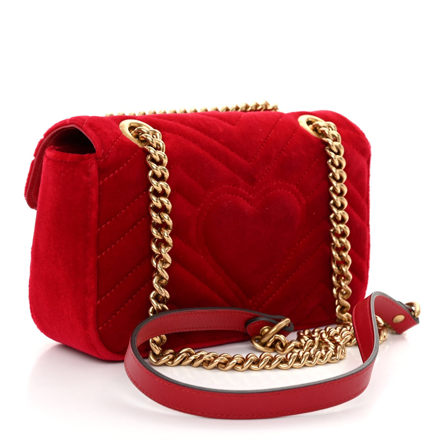 Velvet Matelasse Small GG Marmont Shoulder Bag Hibiscus Red