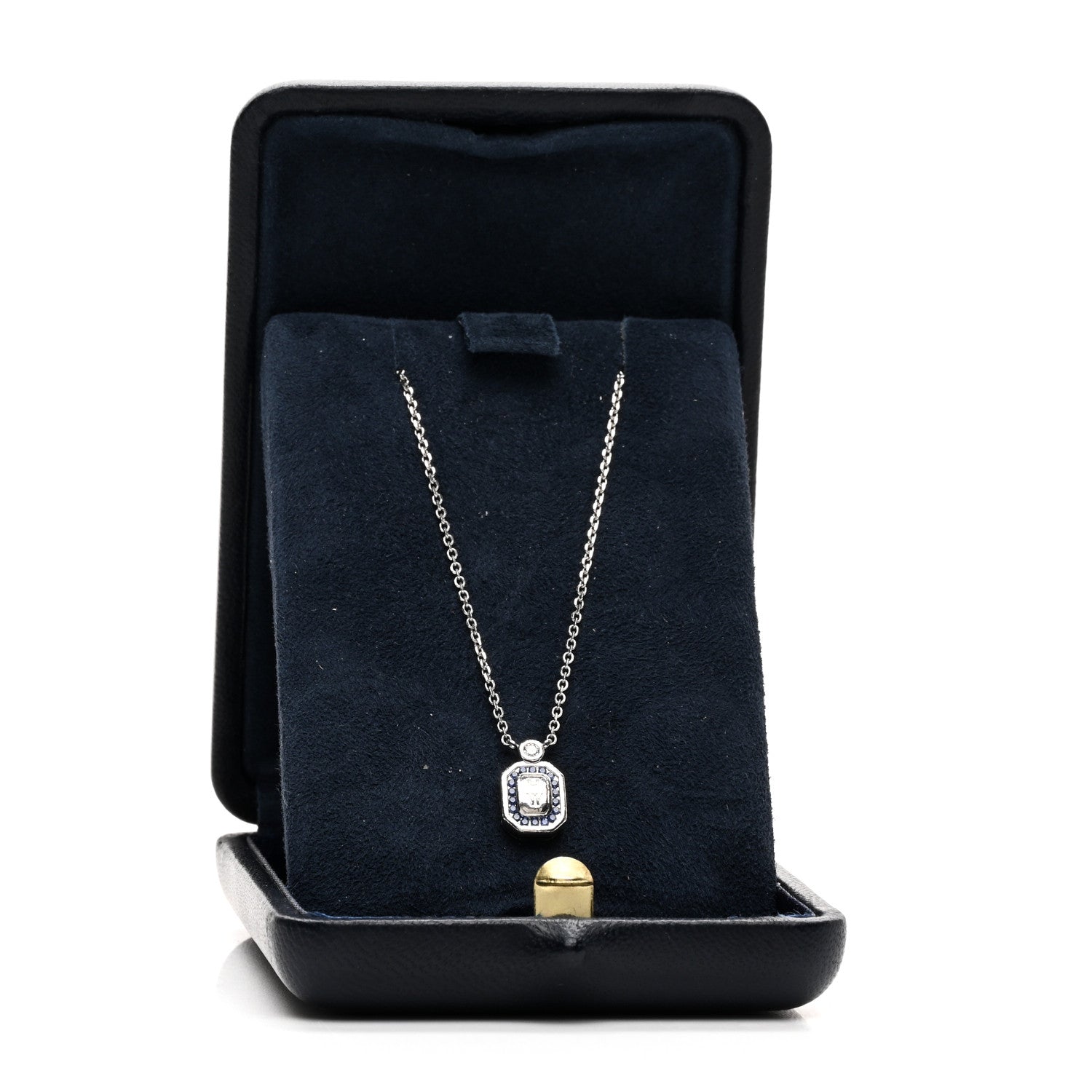 Harry Winston Platinum Diamond Blue Sapphire HW Logo Pendant Necklace 5 of 5