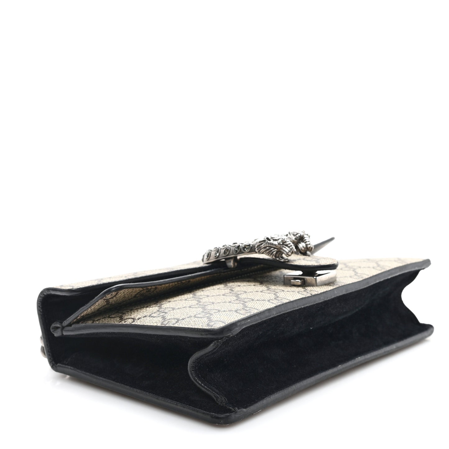 GG Supreme Monogram Suede Crystal Small Dionysus Shoulder Bag Beige Ebony Black