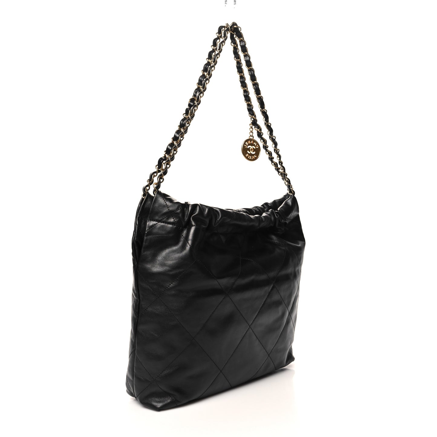 Shiny Calfskin Quilted Small Chanel 22 Black