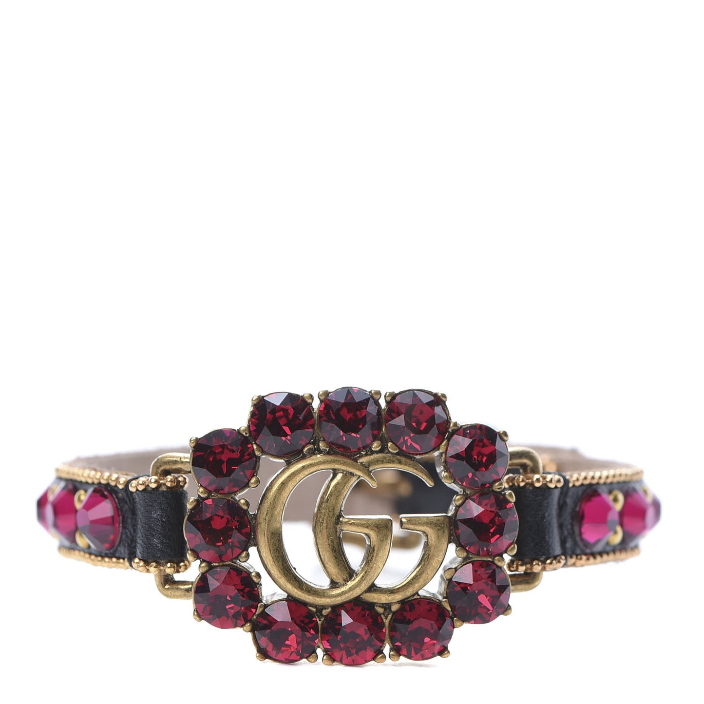 Calfskin Crystal Double G Bracelet Gold