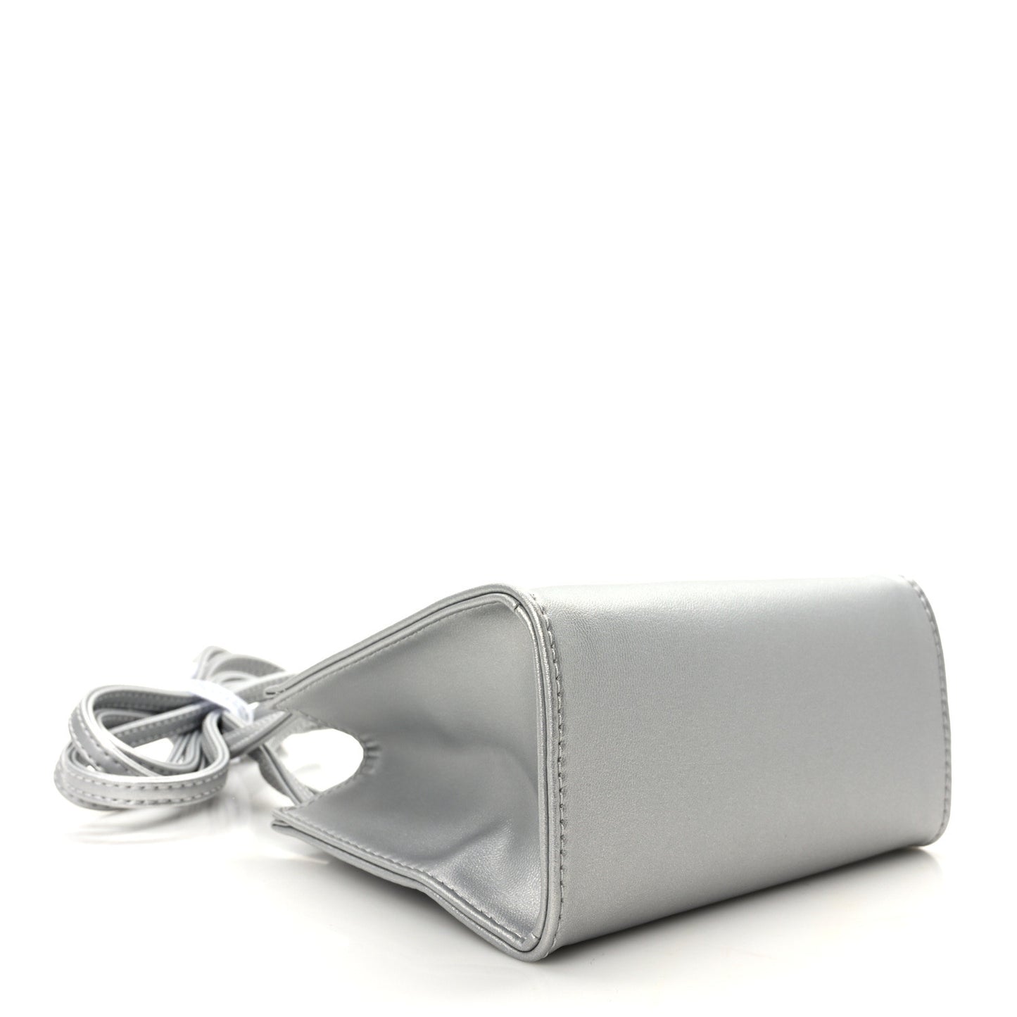 Metallic Vegan Leather Small Shopping Bag Silver