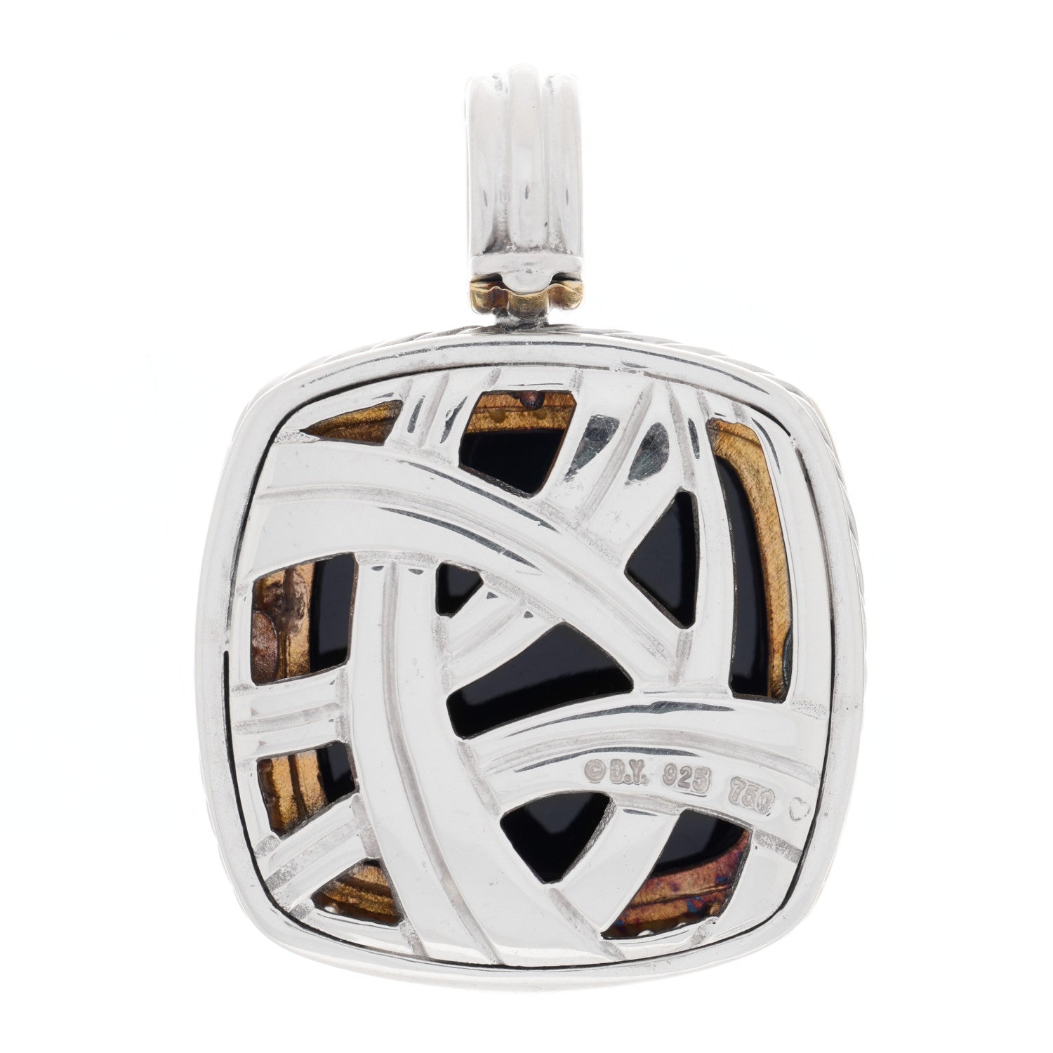 David Yurman Sterling Silver 18K Yellow Gold Diamond Black Onyx 20mm Albion Enhancer Pendant 3 of 4