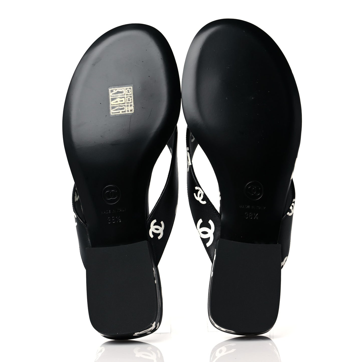Lambskin Printed CC Thong Sandals 38.5 Black White