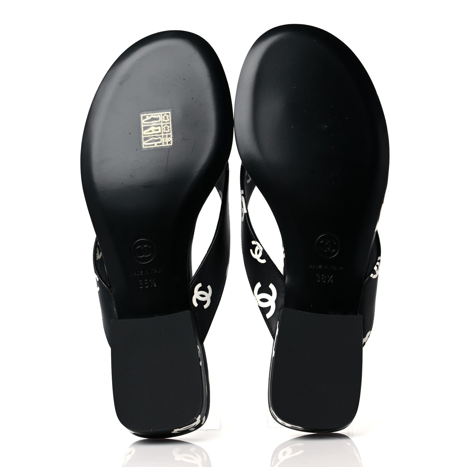 Chanel Lambskin Printed CC Thong Sandals 38.5 Black White 5 of 9