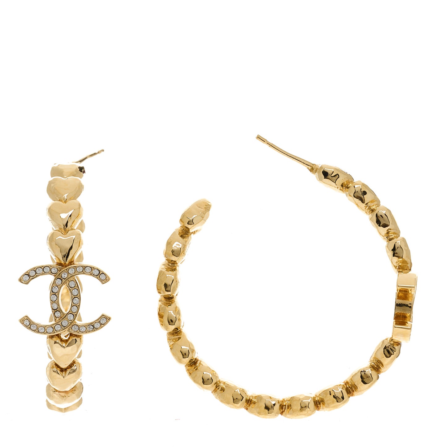 Crystal Heart CC Hoop Earrings Gold