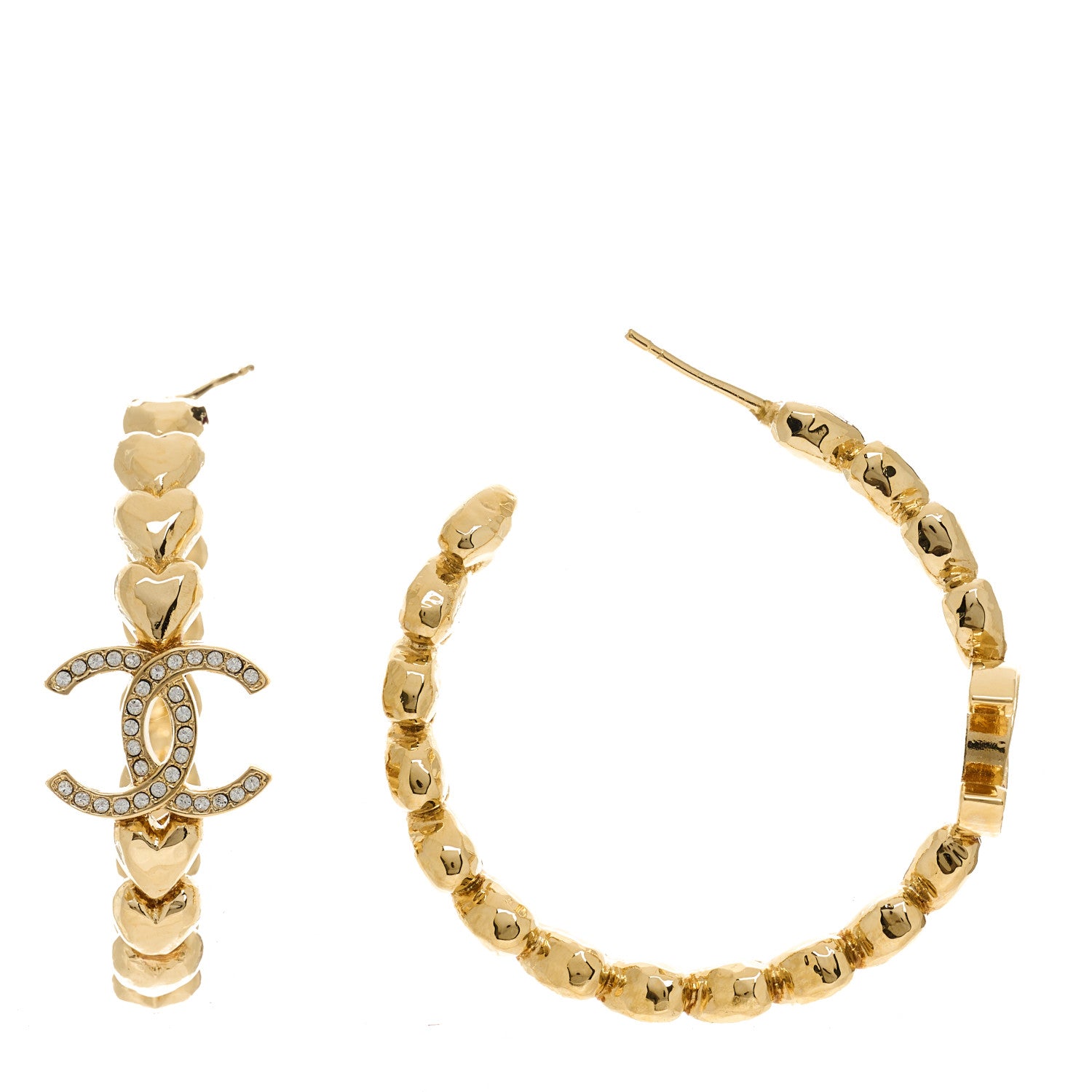 Chanel Crystal Heart CC Hoop Earrings Gold 1 of 5