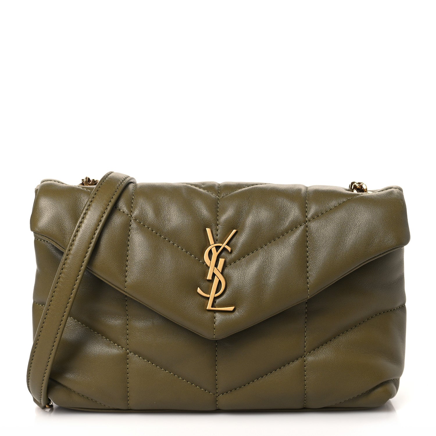 Saint Laurent Lambskin Quilted Toy Loulou Puffer Monogram Chain Satchel Hazel Green 1 of 9