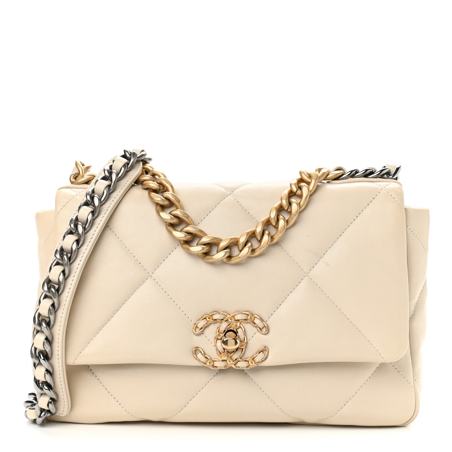 Lambskin Quilted Medium Chanel 19 Flap Light Beige