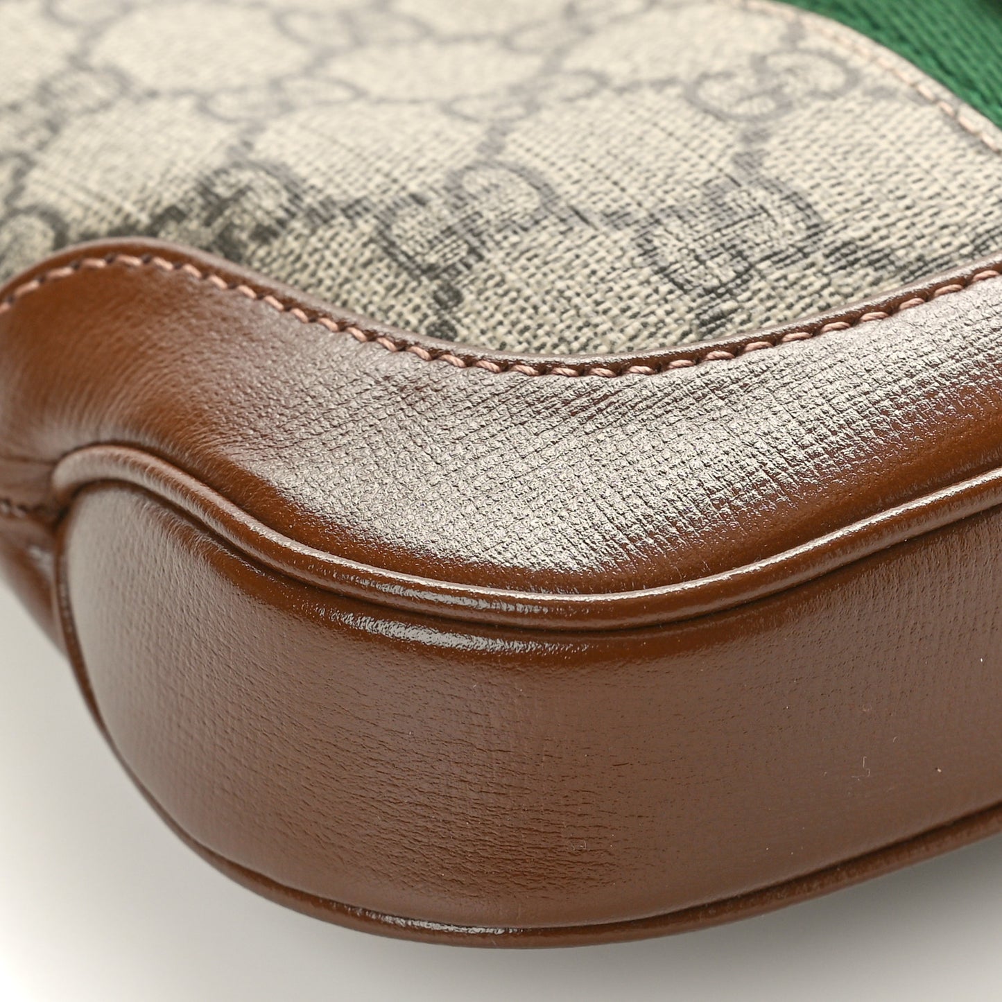 GG Supreme Monogram Azalea Calfskin Web Mini Jackie 1961 Hobo Beige Ebony Brown Sugar