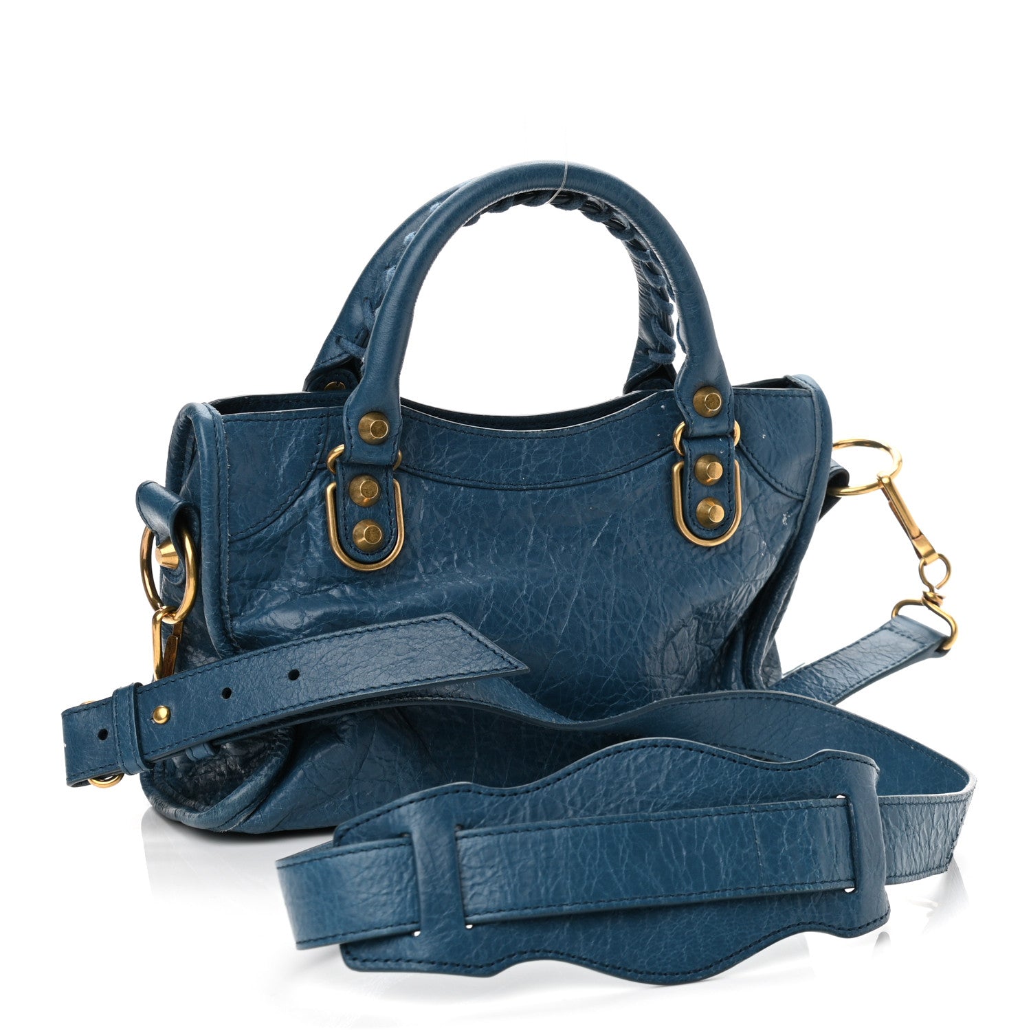 Balenciaga Chevre Gold Metallic Edge Hardware Mini City Blue Profond 3 of 12