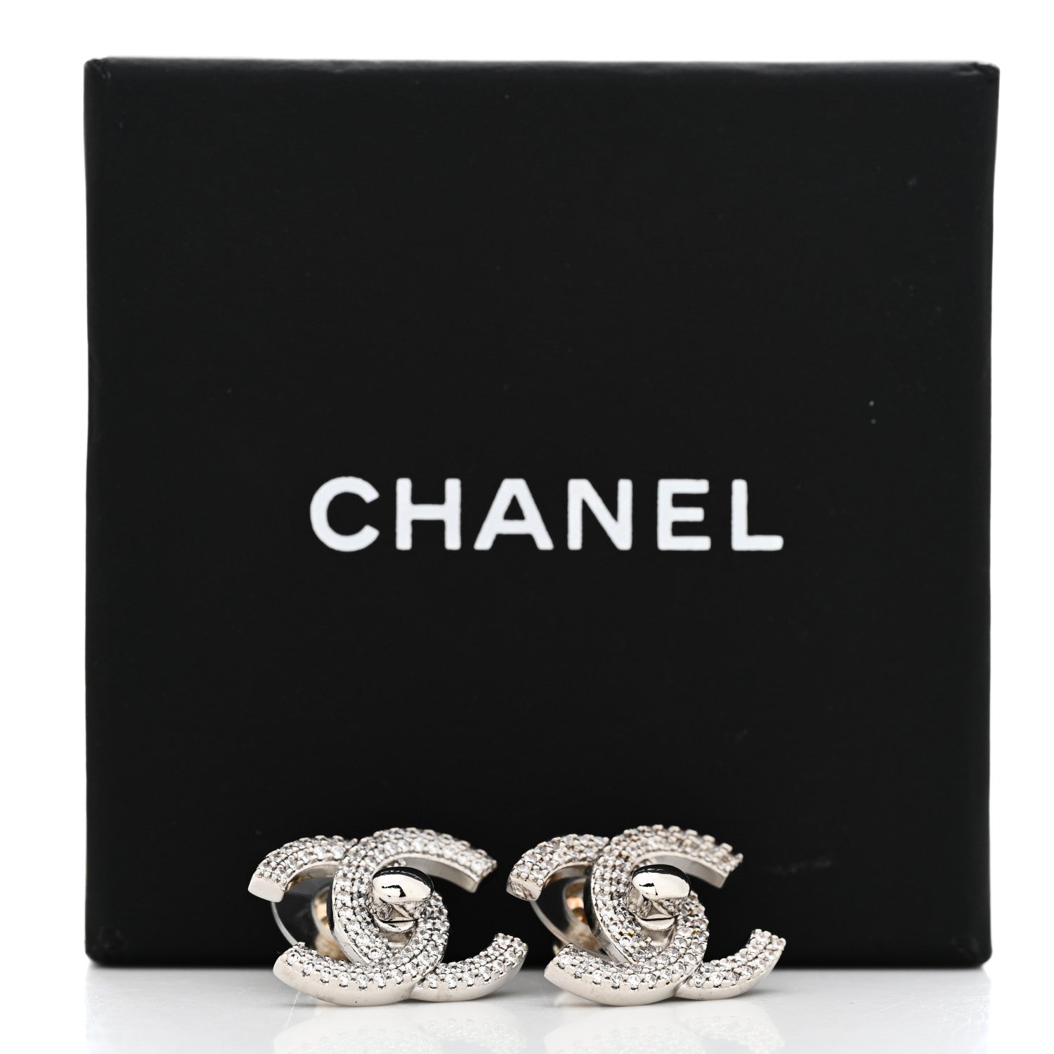 Chanel Crystal CC Turnlock Earrings Silver 5 of 5