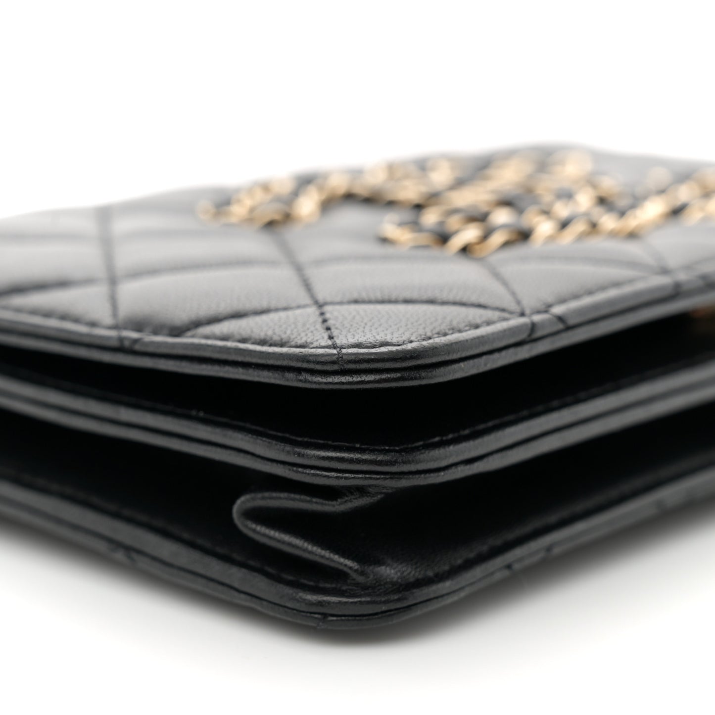 Lambskin Quilted CC Wallet On Chain WOC Black