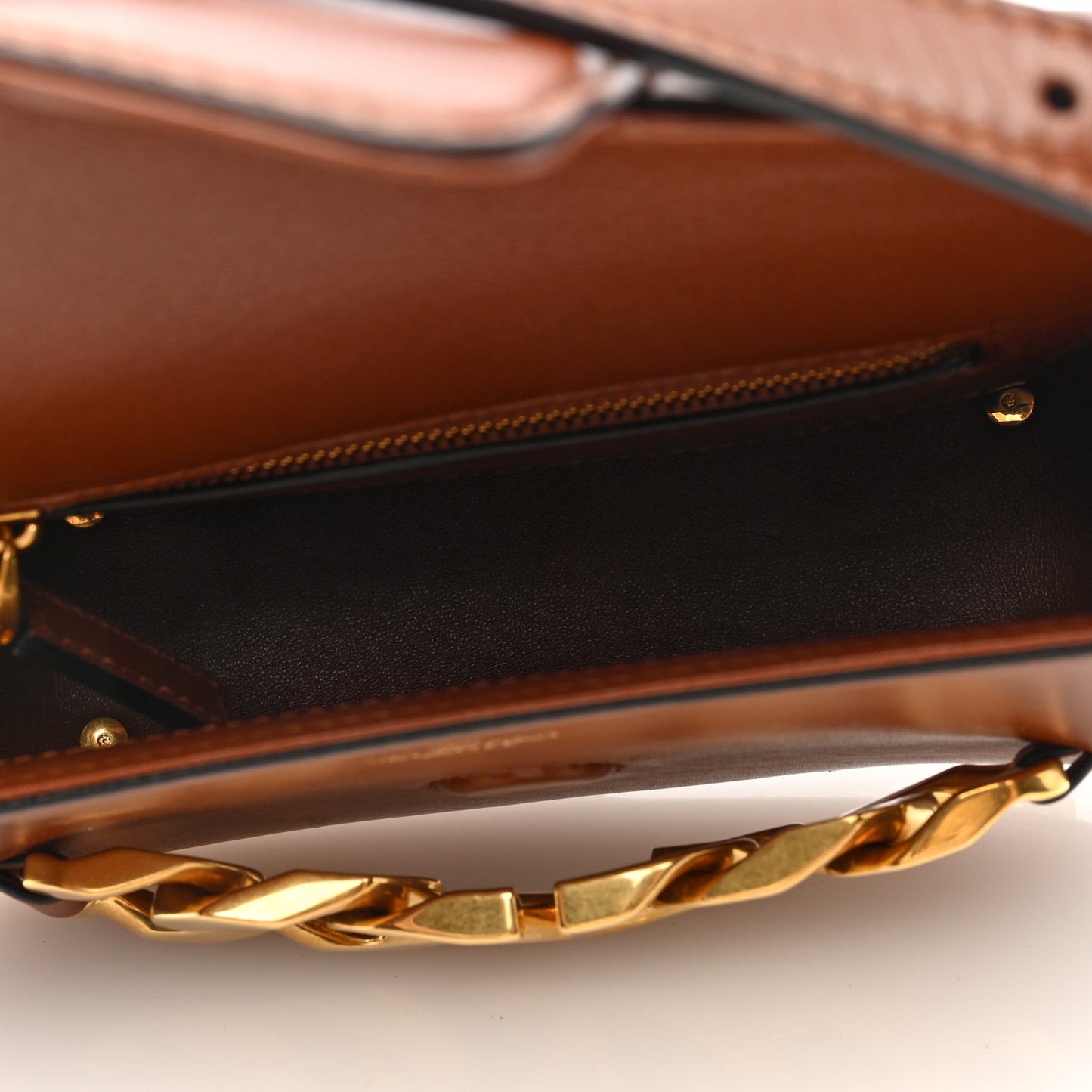 Calfskin Small Vlogo Chain Shoulder Bag Saddle Brown