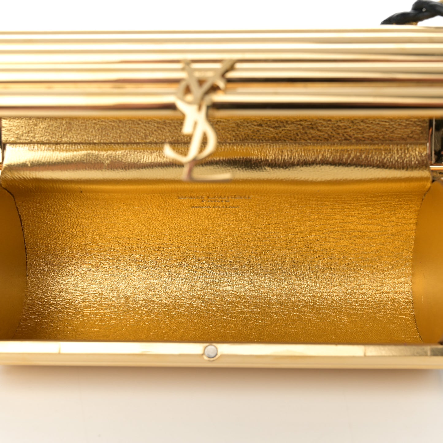 Ribbed Plexiglass Lambskin Fringe Monogram Opium Box Bag Gold