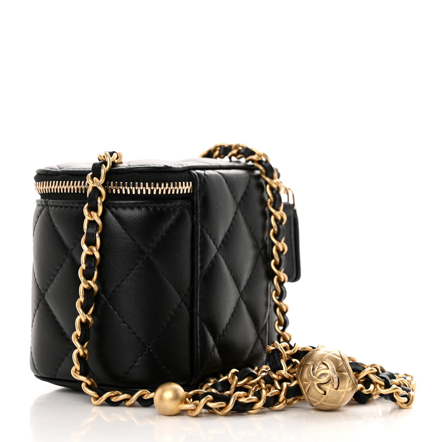 Chanel Lambskin Quilted Mini Pearl Crush Vanity Case With Chain Black 2 of 12