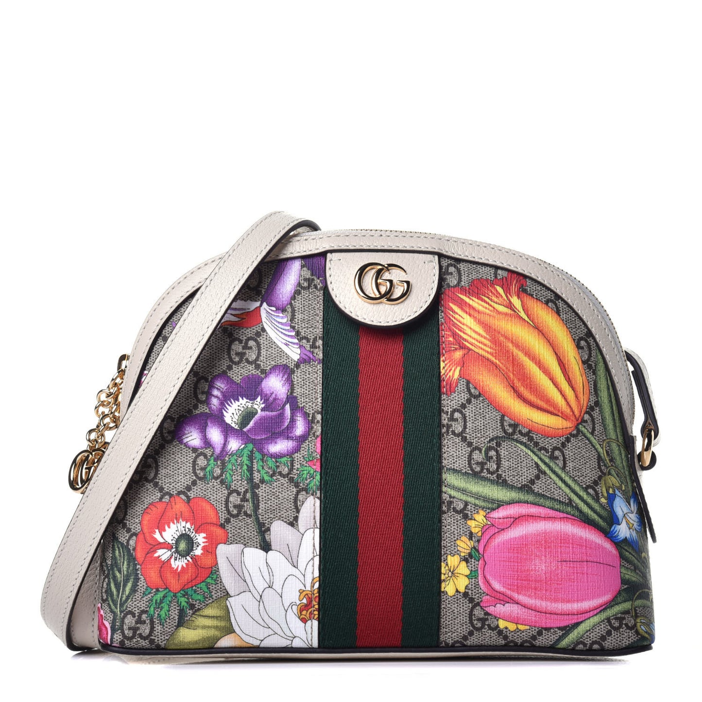 GG Supreme Monogram Flora Web GG Small Ophidia Dome Shoulder Bag White