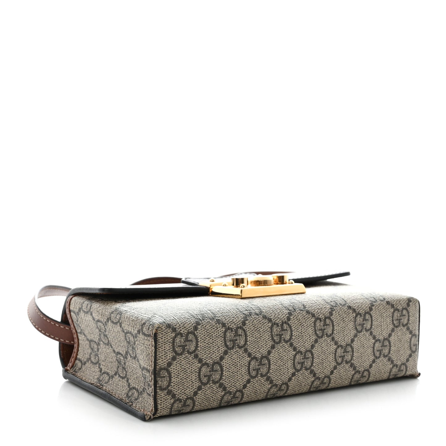 GG Supreme Monogram Calfskin Mini Padlock Top Handle Shoulder Bag Beige Black Cuir