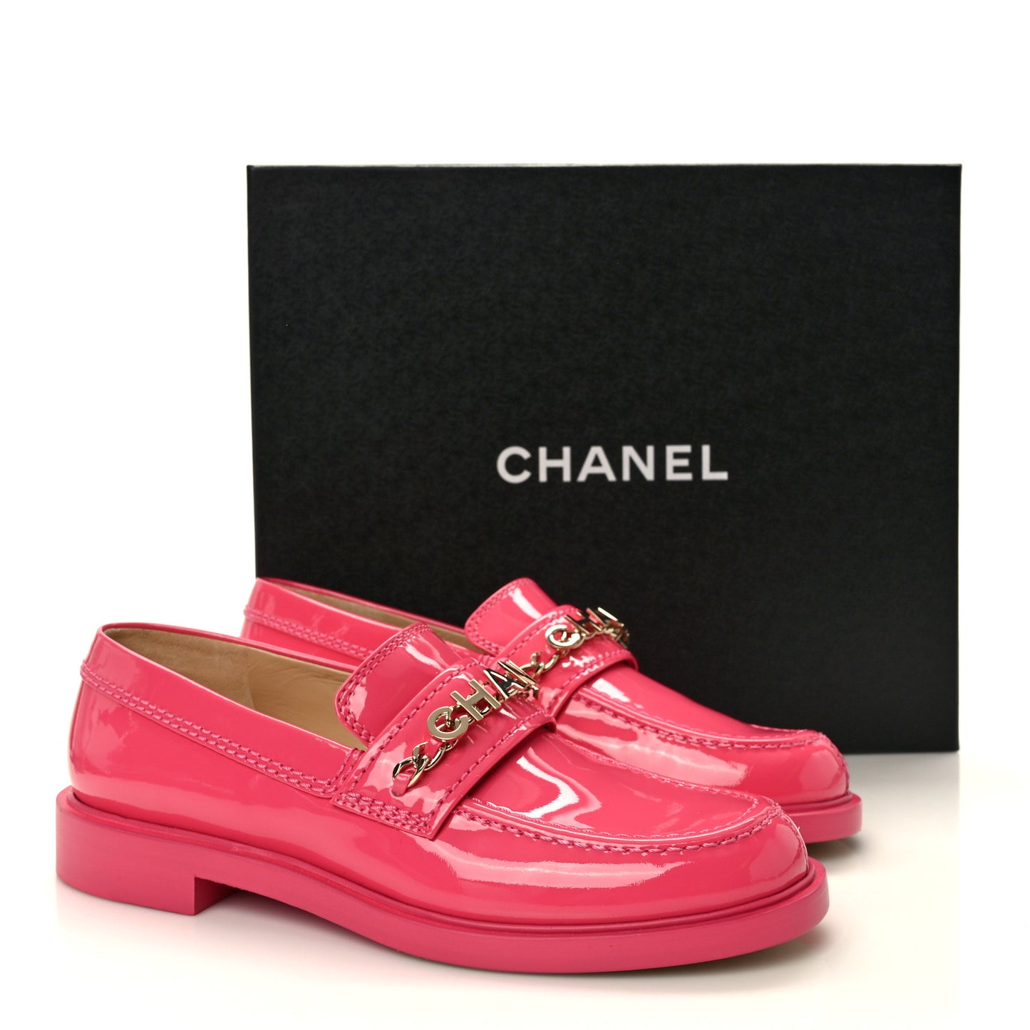 Patent Calfskin Logo Loafers 37 Pink