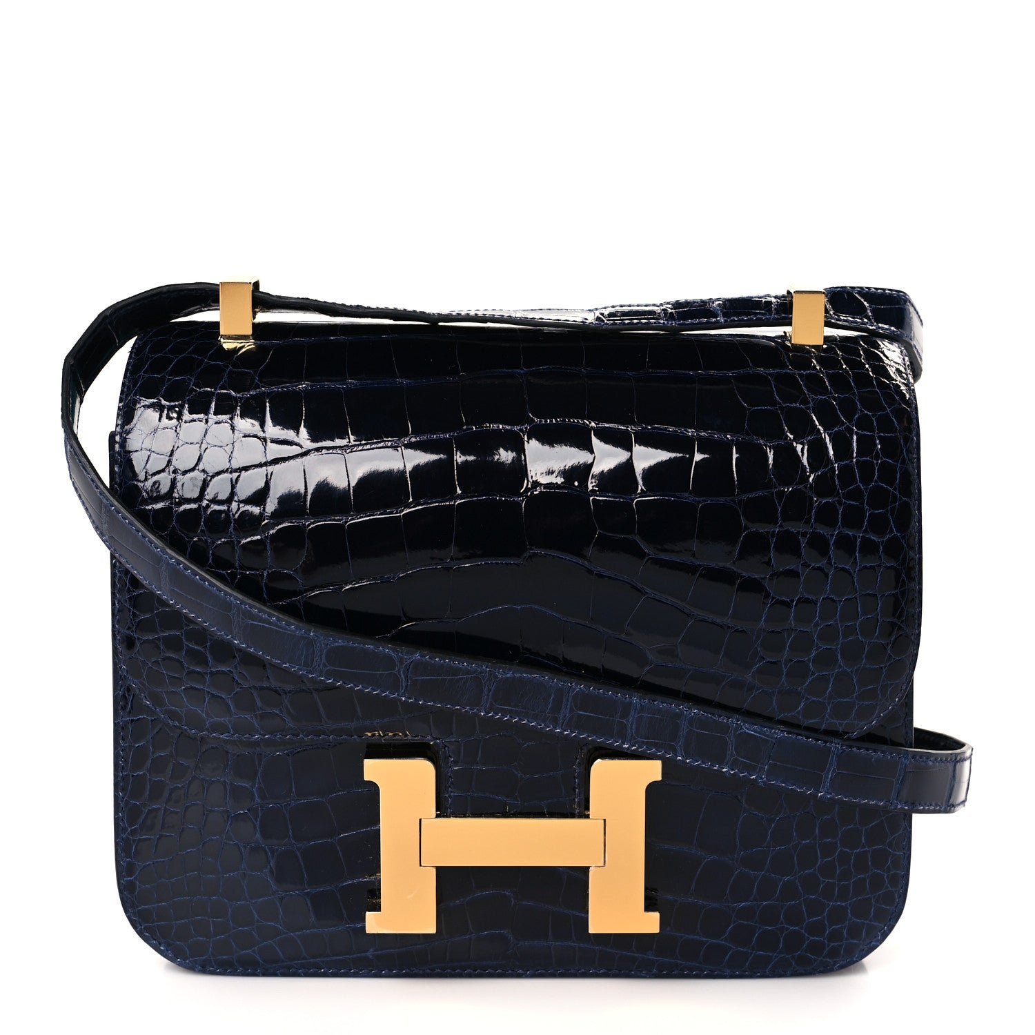 Hermes Shiny Alligator Verso Constance 24 Blue Saphire Bleu Paon