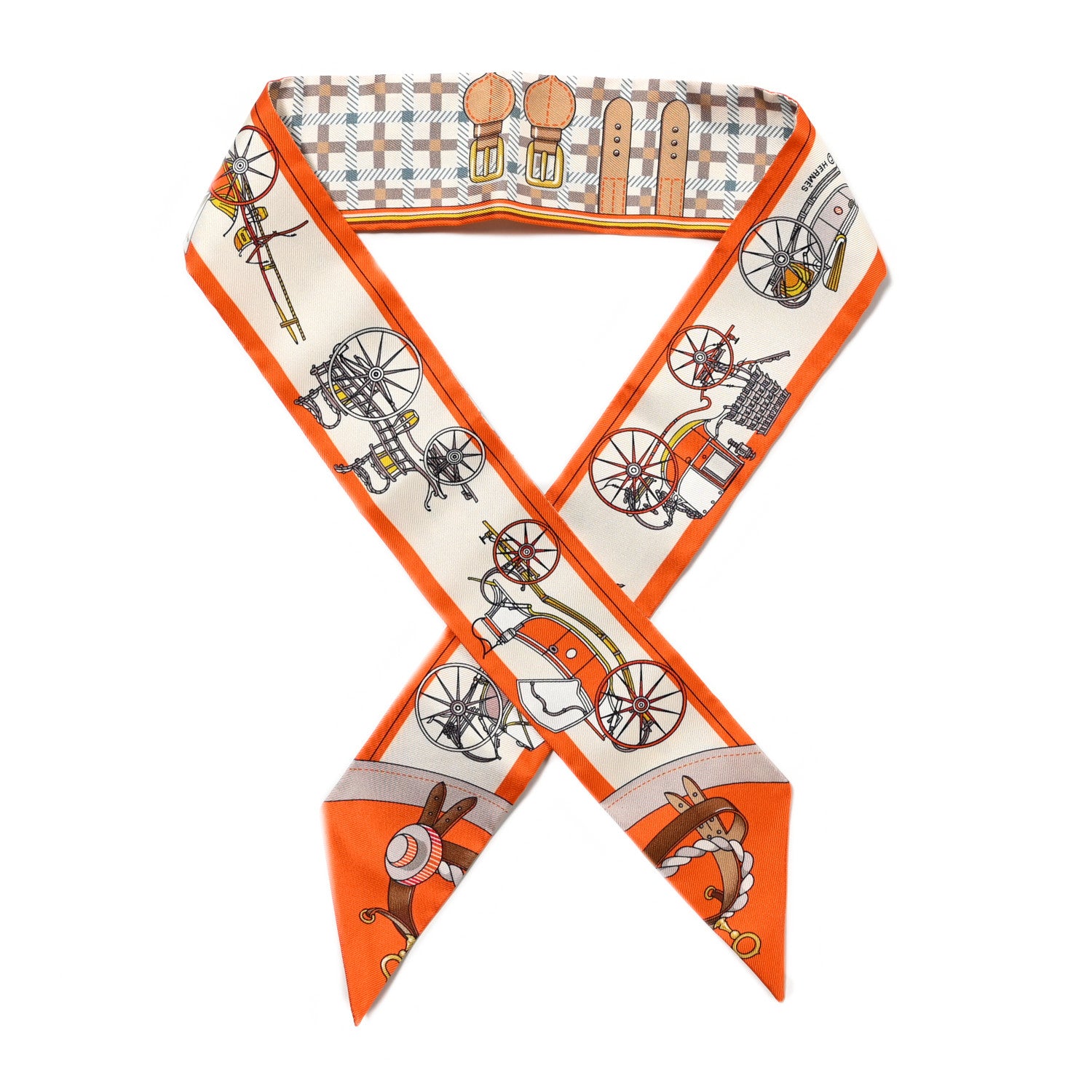 Hermes Silk Les Voitures Nouvelle Twilly Orange Beige Gris 1 of 4