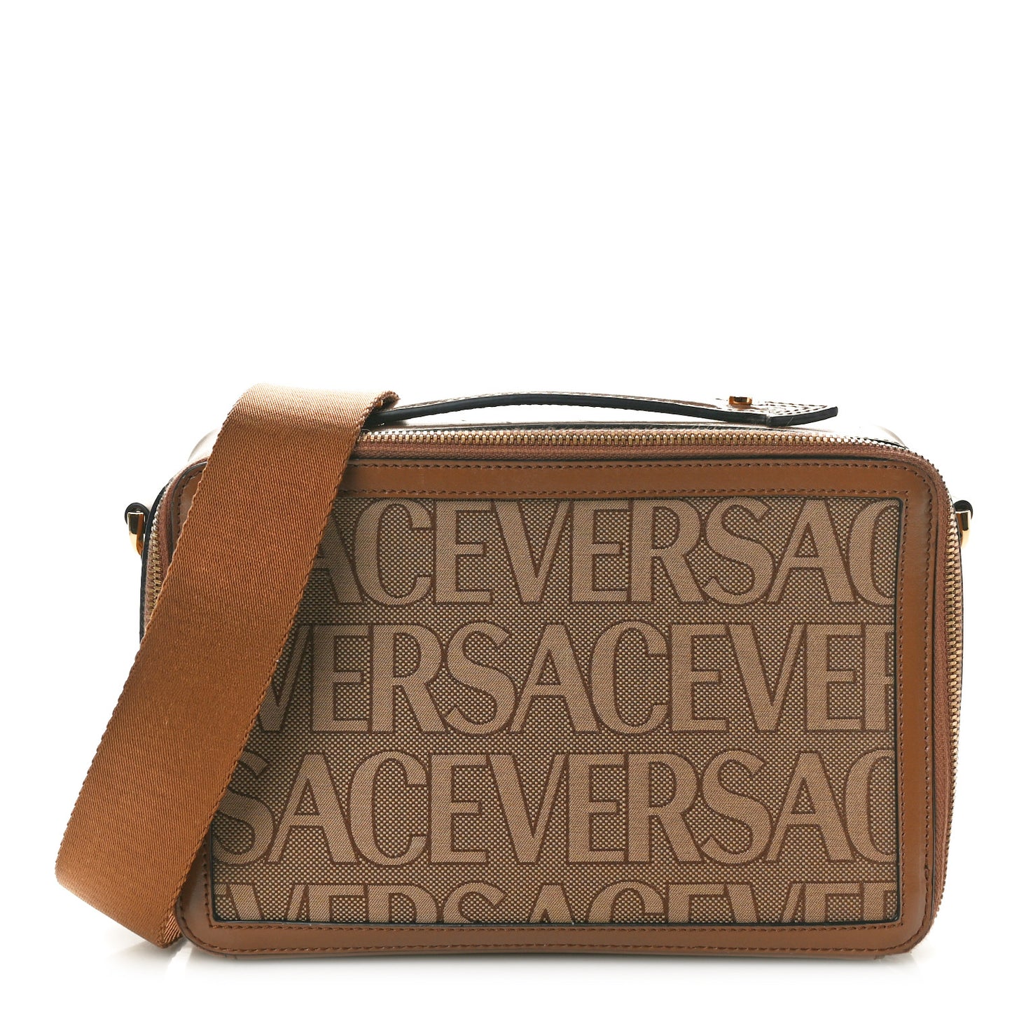 Canvas Calfskin Allover Messenger Bag Beige Brown