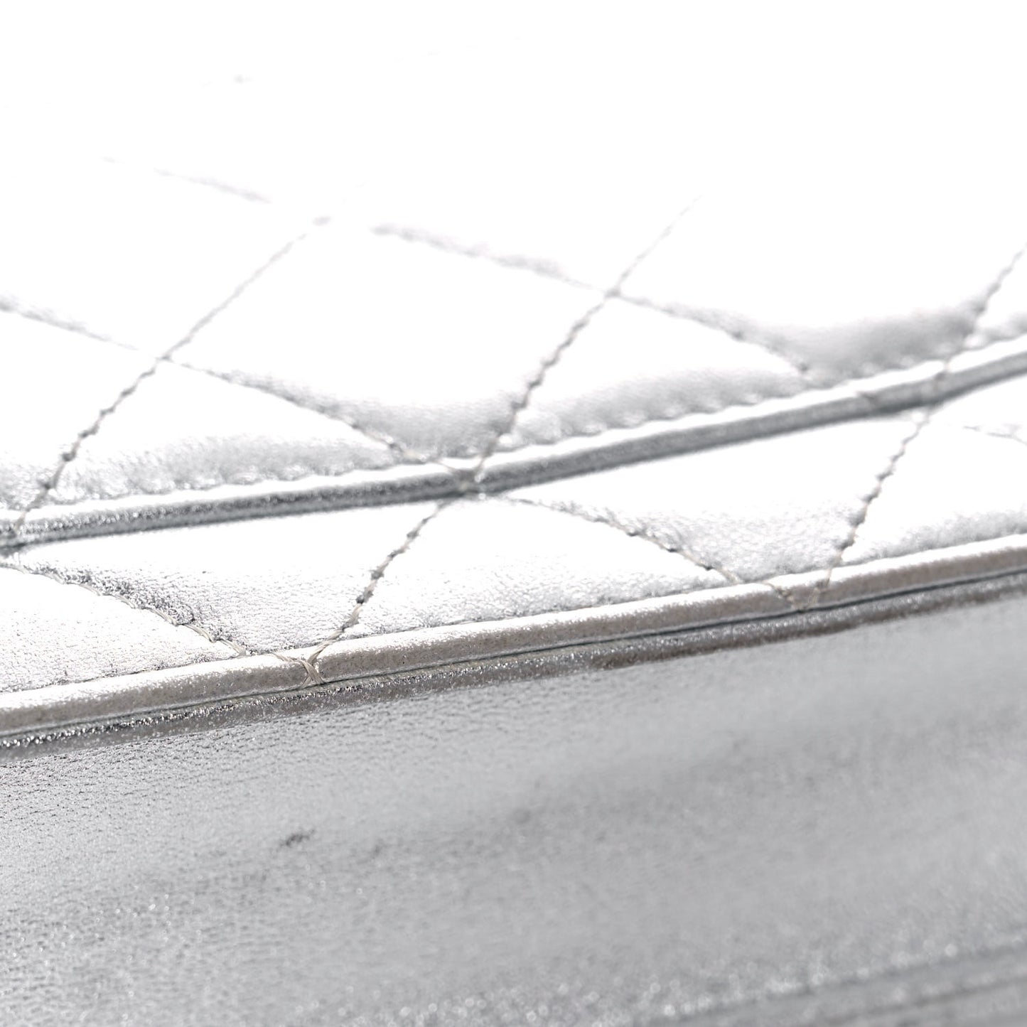 Metallic Lambskin Quilted Wallet On Chain WOC Silver
