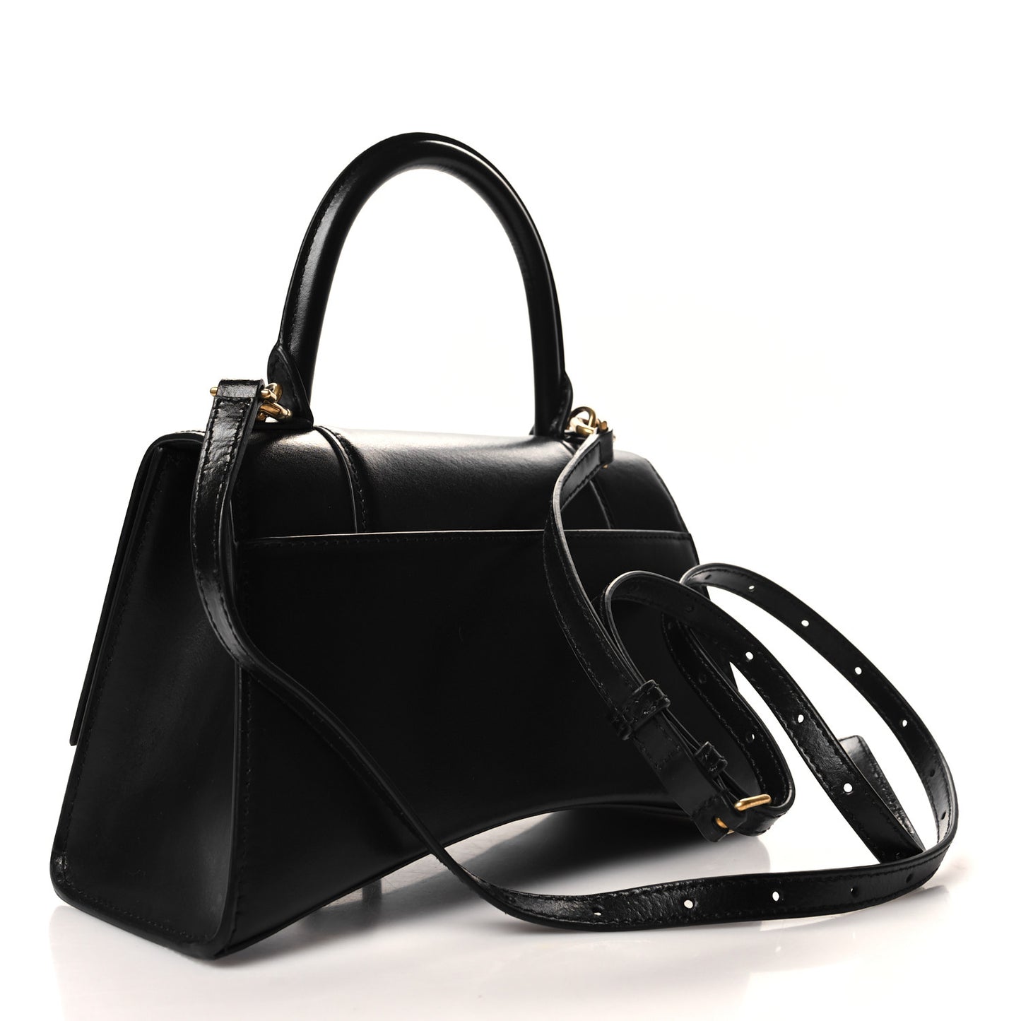 Shiny Box Calfskin Small Hourglass Top Handle Bag Black