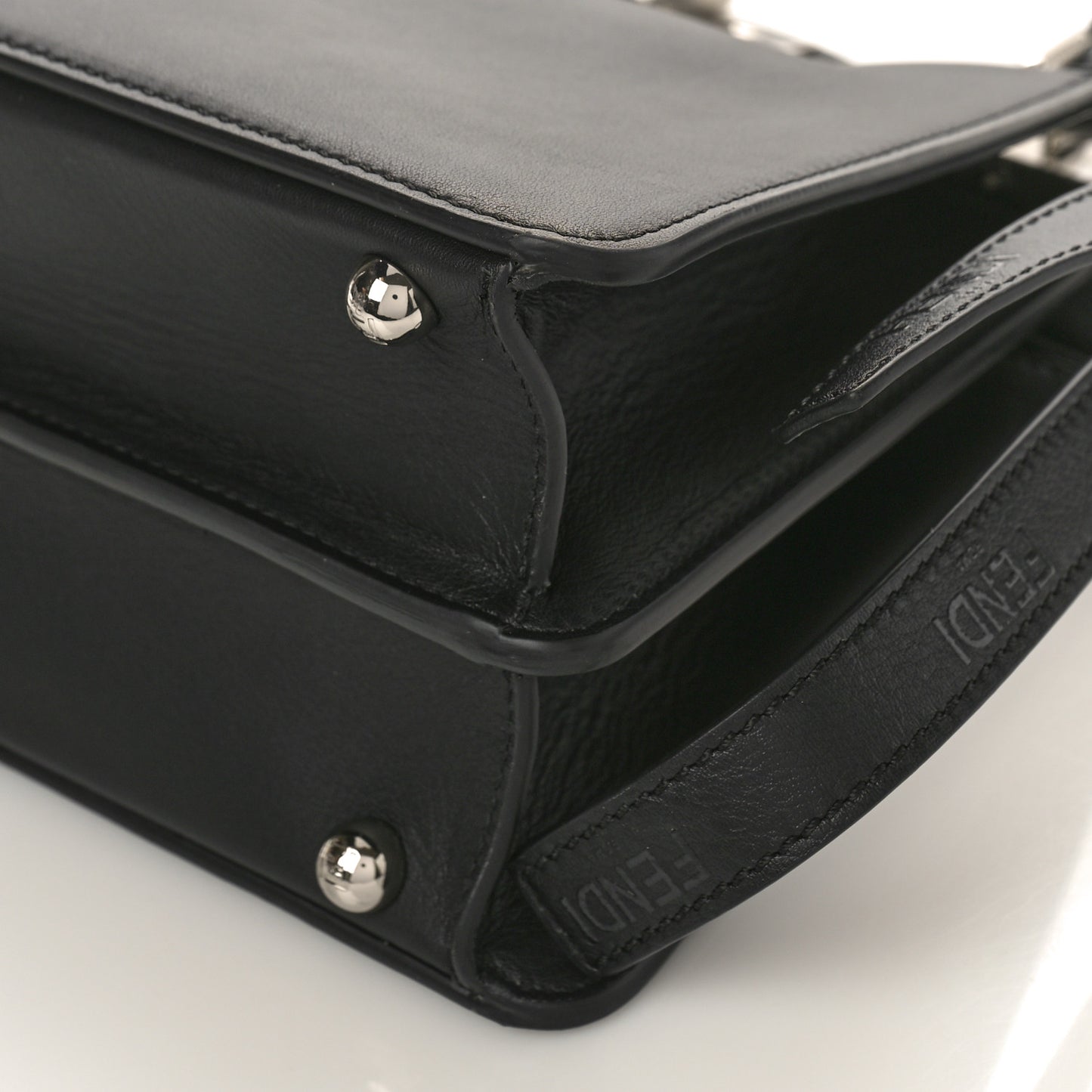 Vitello Seta Shiny Nappa Logo Embossed Laces Small Peekaboo I SEE U Satchel Black