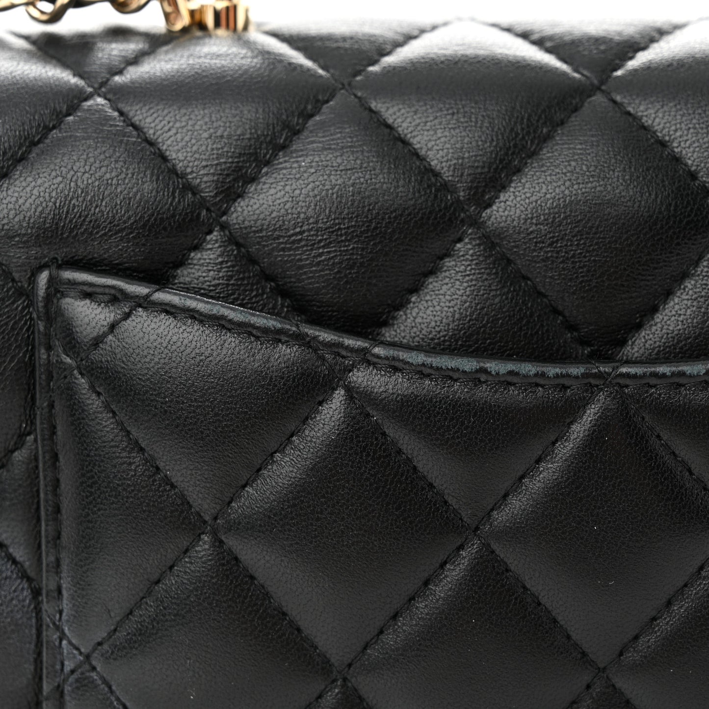 Lambskin Quilted Mini Top Handle Rectangular Flap Black