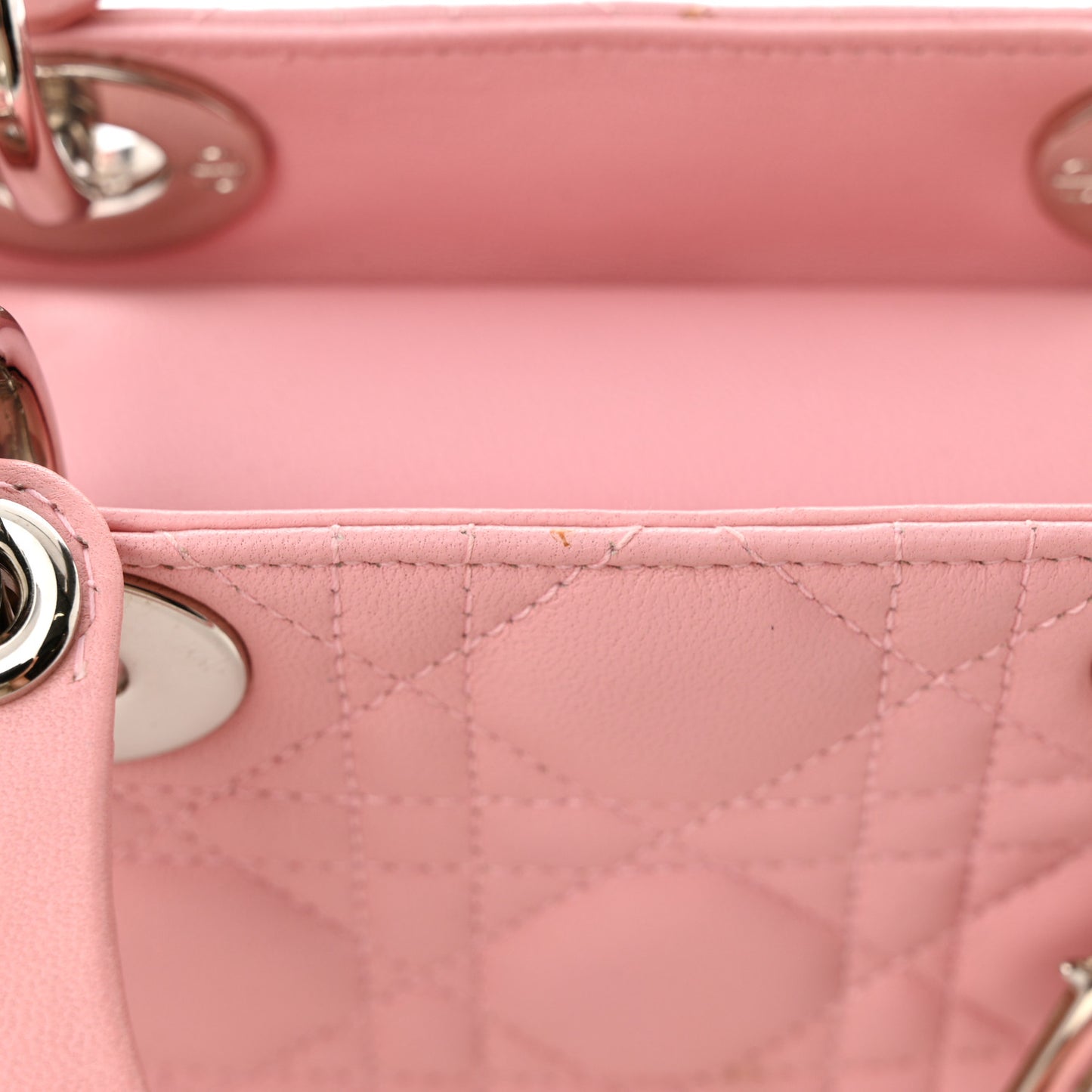 CHRISTIAN DIOR Lambskin Cannage Mini Lady Dior Light Pink