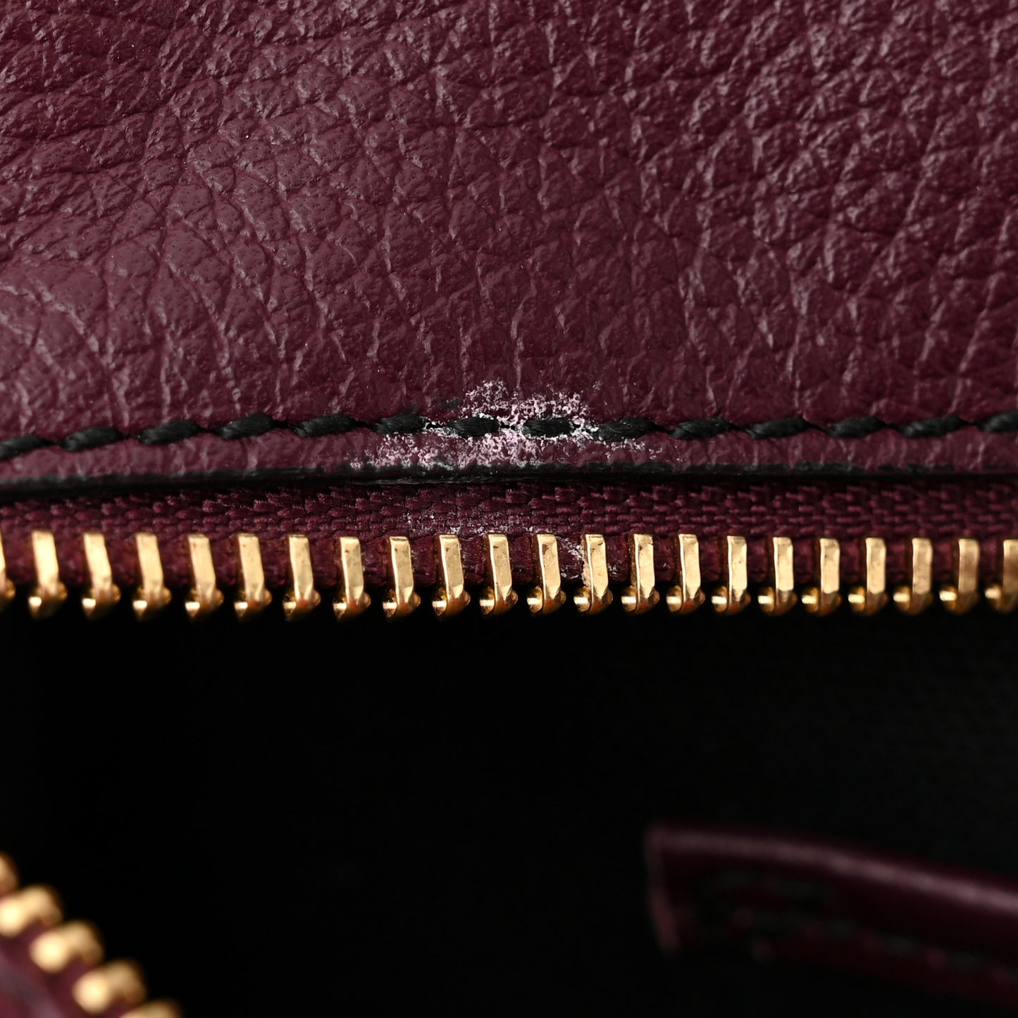 Pebbled Calfskin Small Skull Padlock Zip Around Tote Burgundy