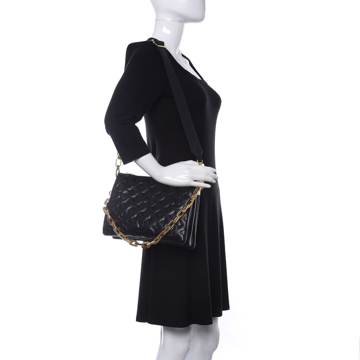 Louis Vuitton Lambskin Embossed Monogram Coussin PM Black 2 of 9