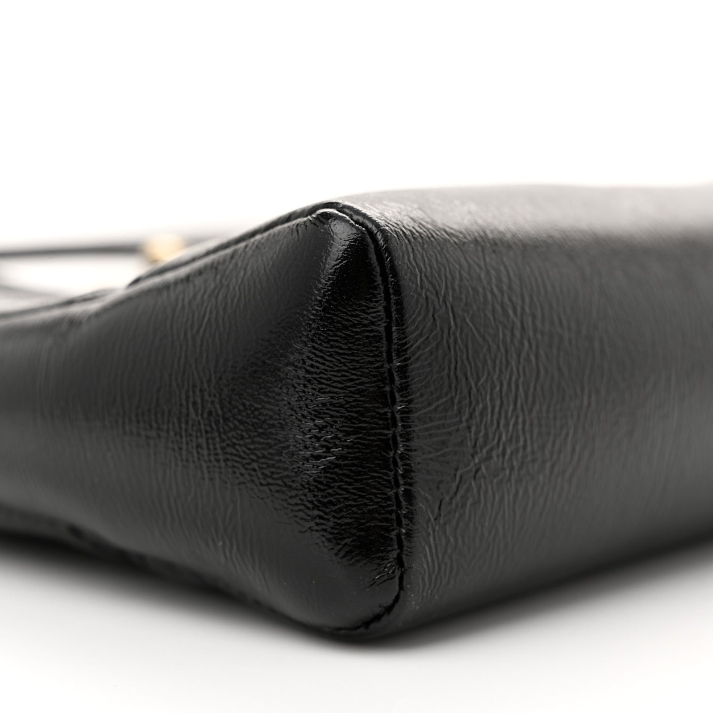 Shiny Crumpled Calfskin Quilted Mini 31 Shopping Bag Black