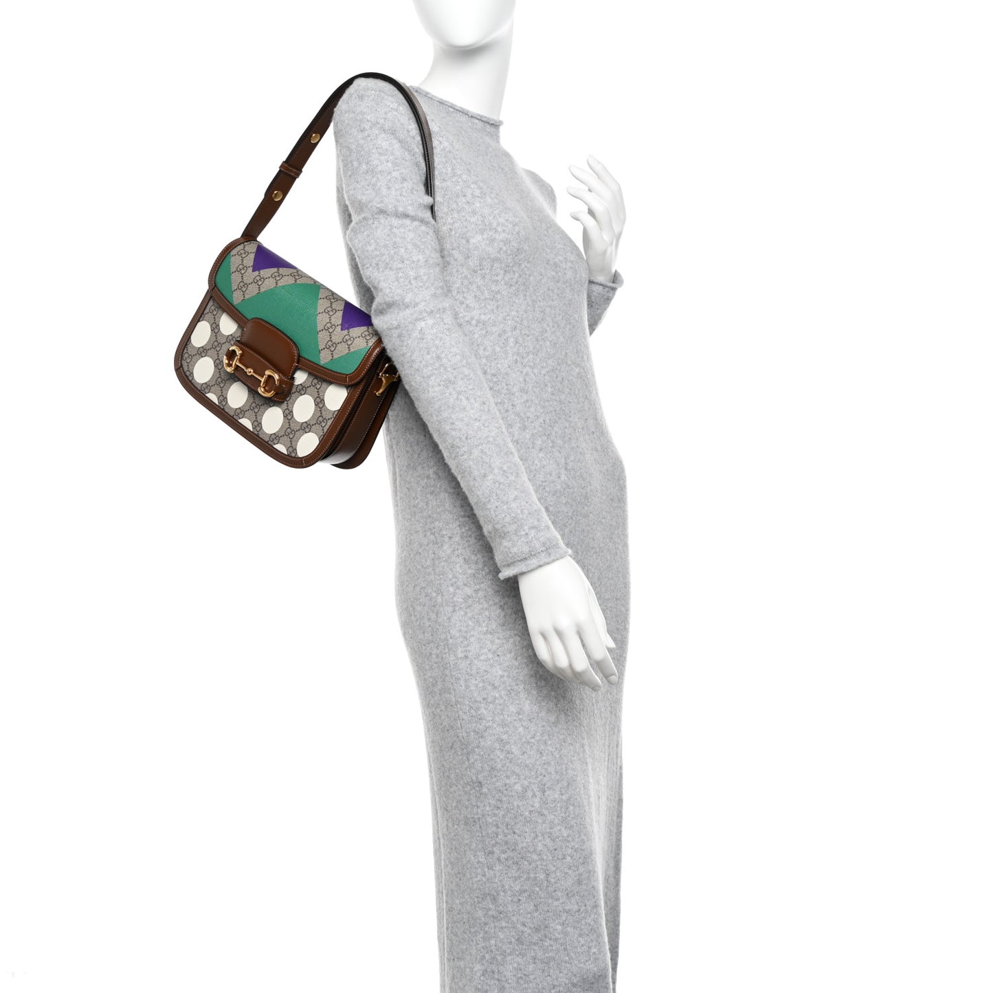 GG Supreme Monogram Geometric Horsebit 1955 Shoulder Bag Beige Multicolor Brown Sugar