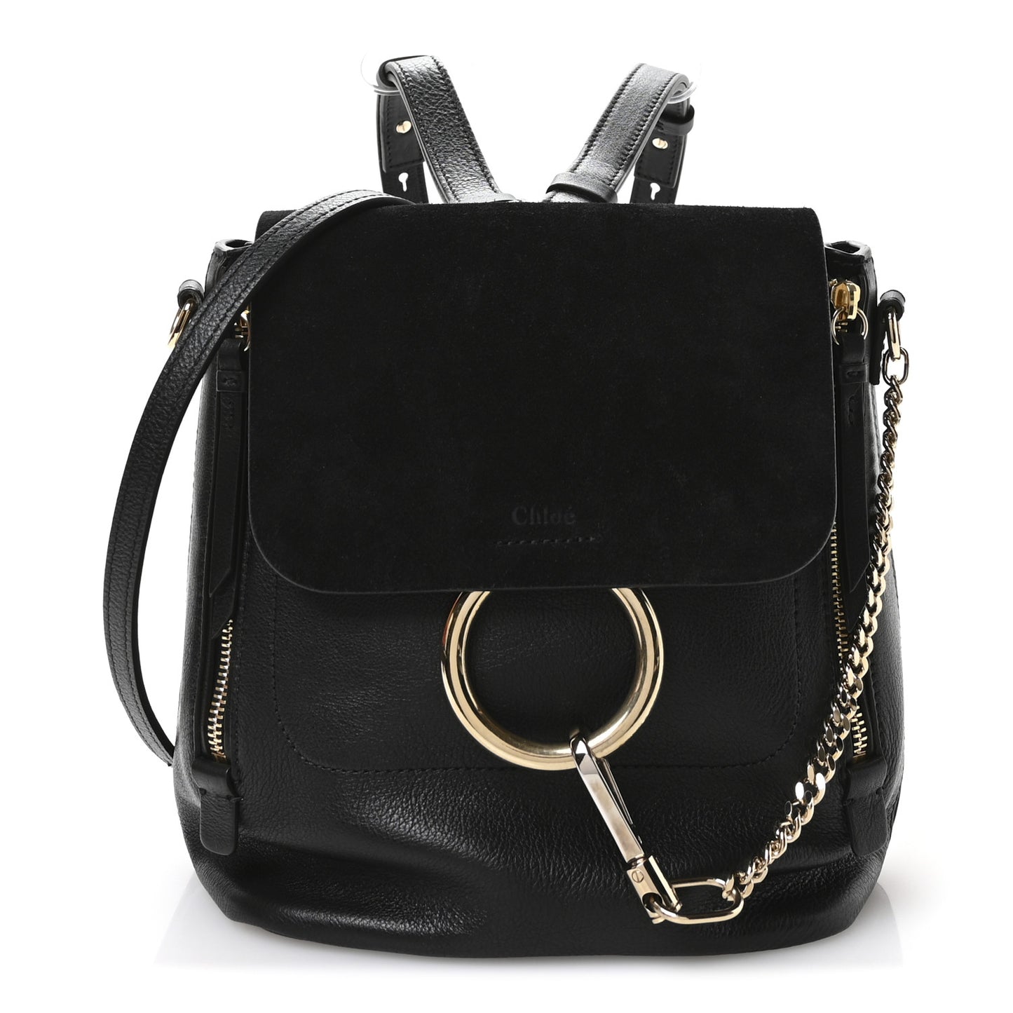 Suede Calfskin Small Faye Backpack Black